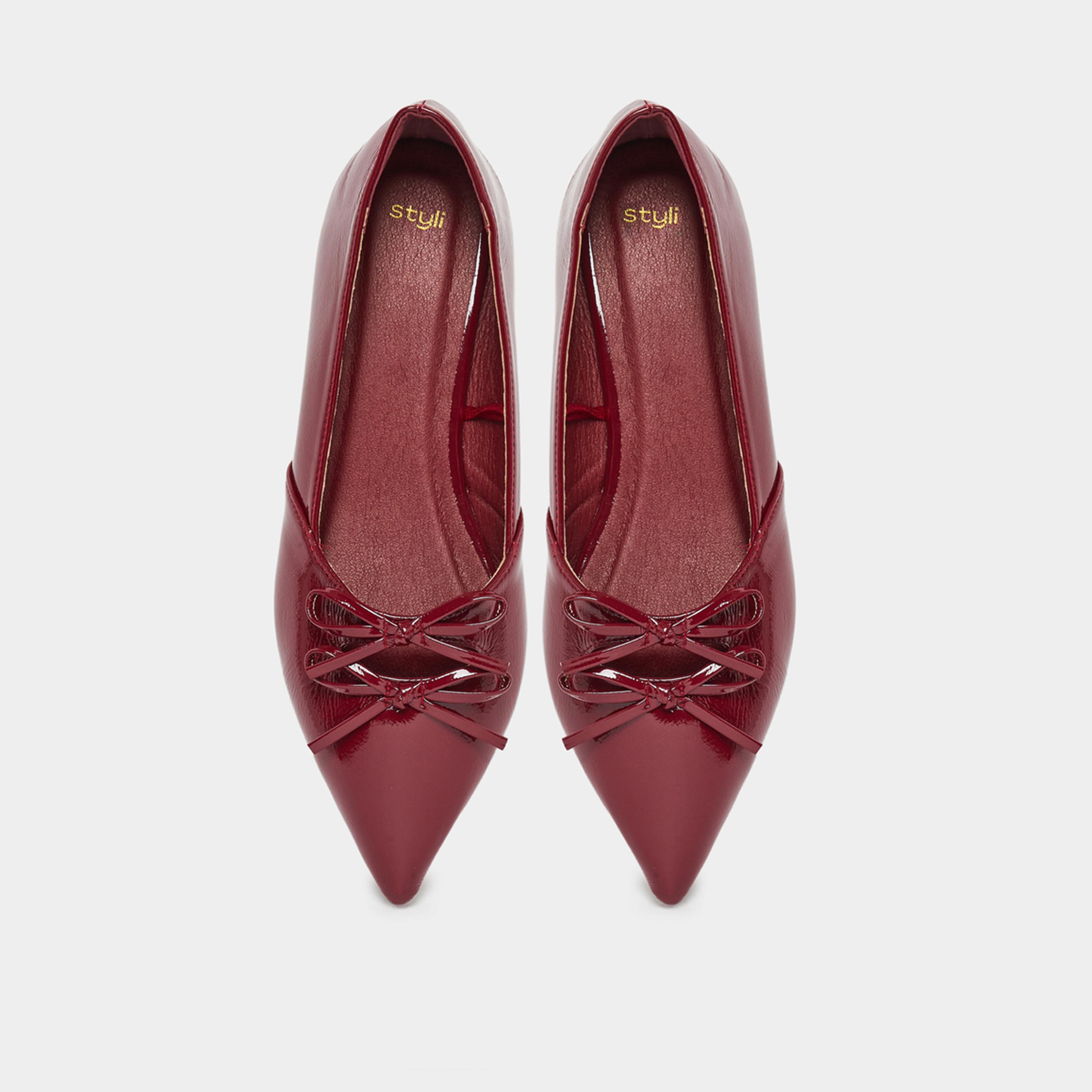 ستايلي - حذاء باليرينا مسطح لامع للنساء لون برغندي-women-shoes-flats-ballerinas-image-6