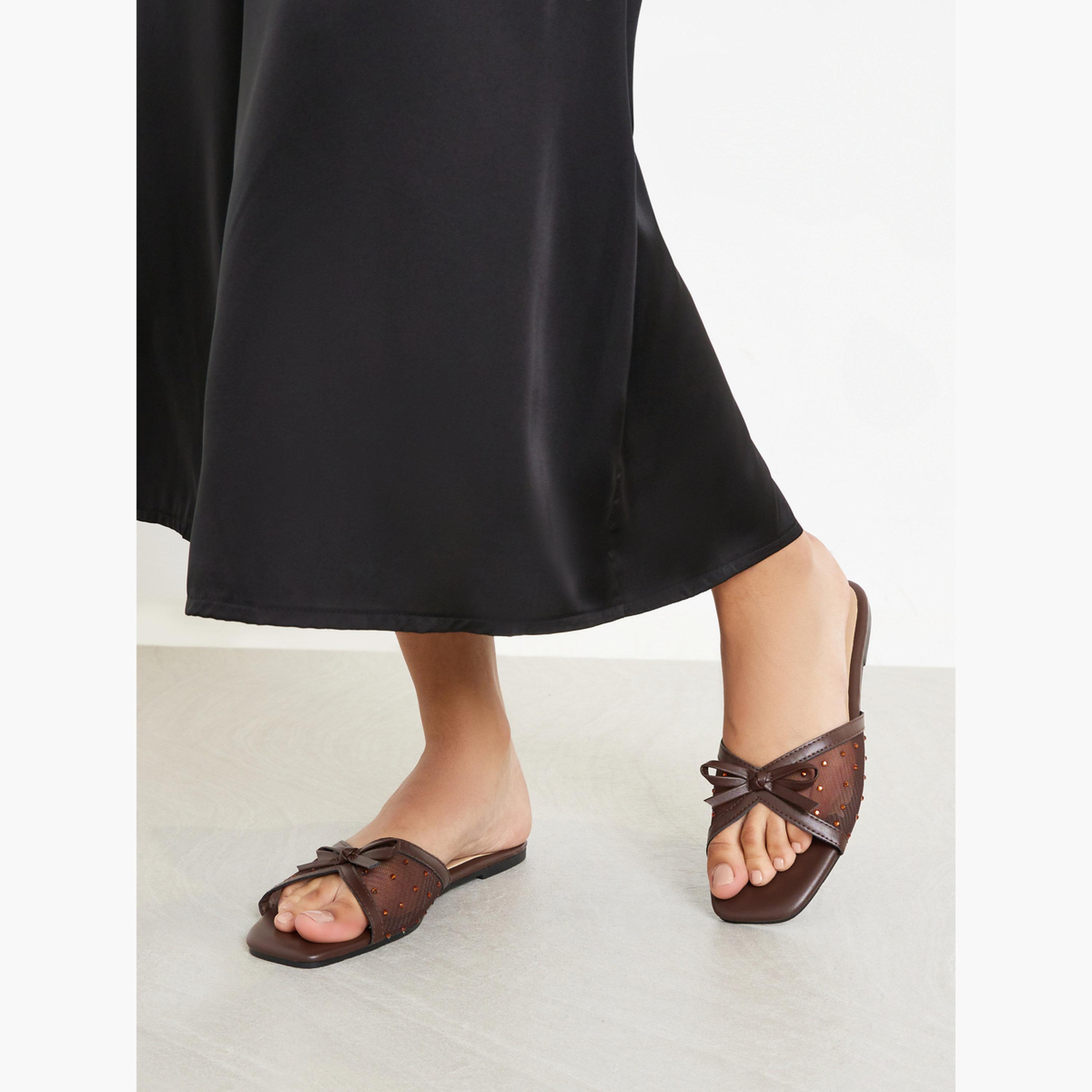 Styli Women Brown Studded Mesh Flat Sandals-women-shoes-sandals-flats-image-2
