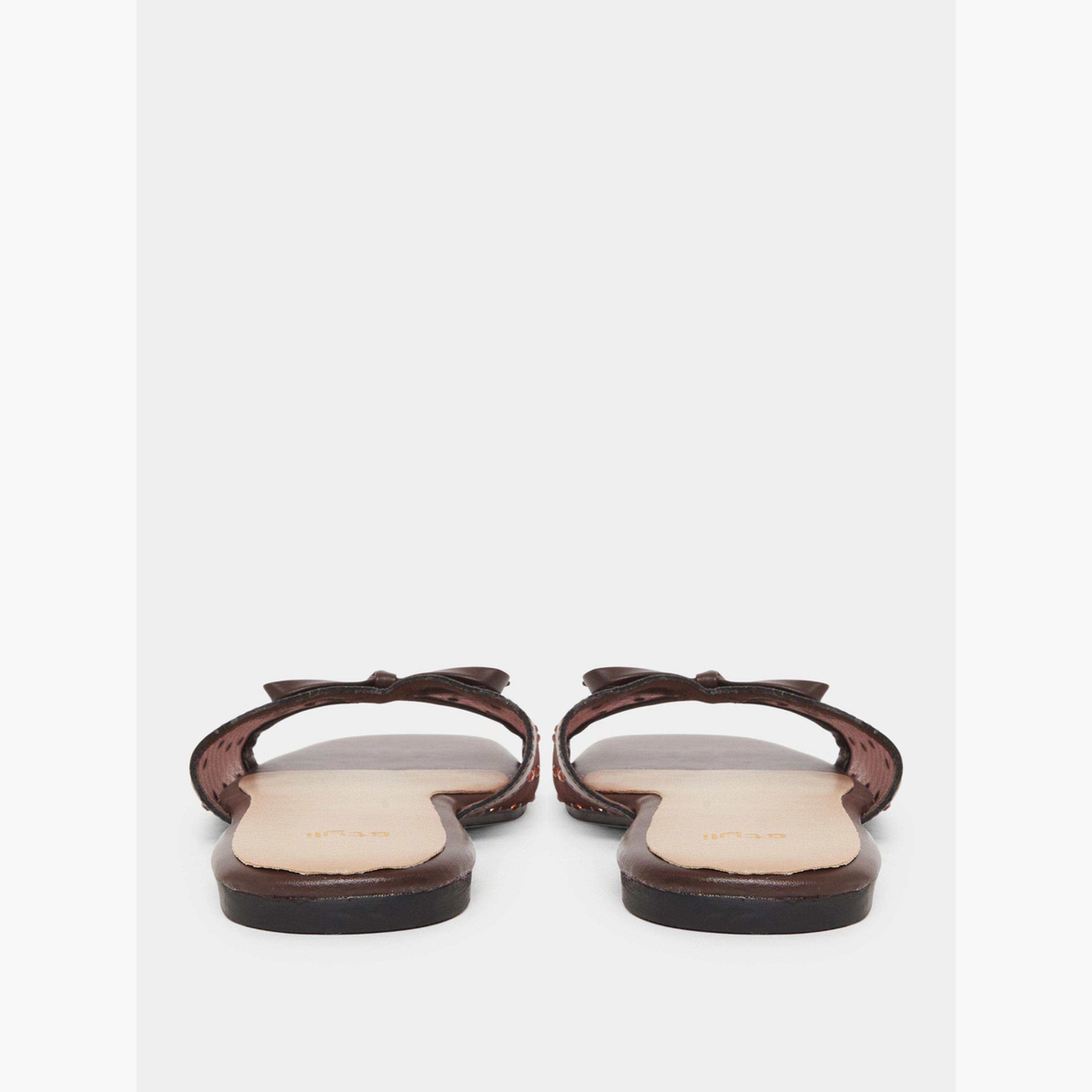 Styli Women Brown Studded Mesh Flat Sandals-women-shoes-sandals-flats-image-5