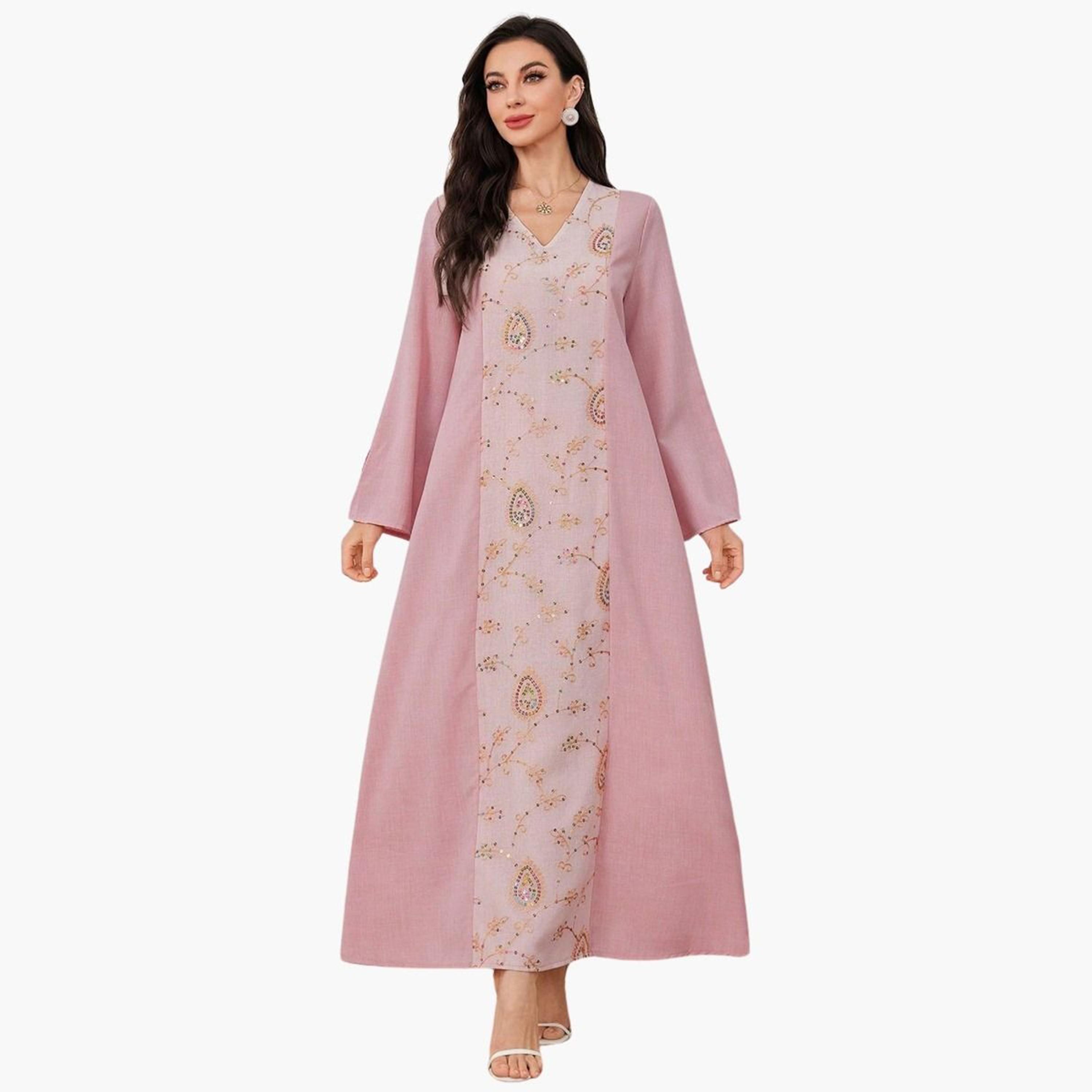 Take Two Pink Embroidered Sequin Jalabiya-women-arabicclothing-jalabiyas-image-1