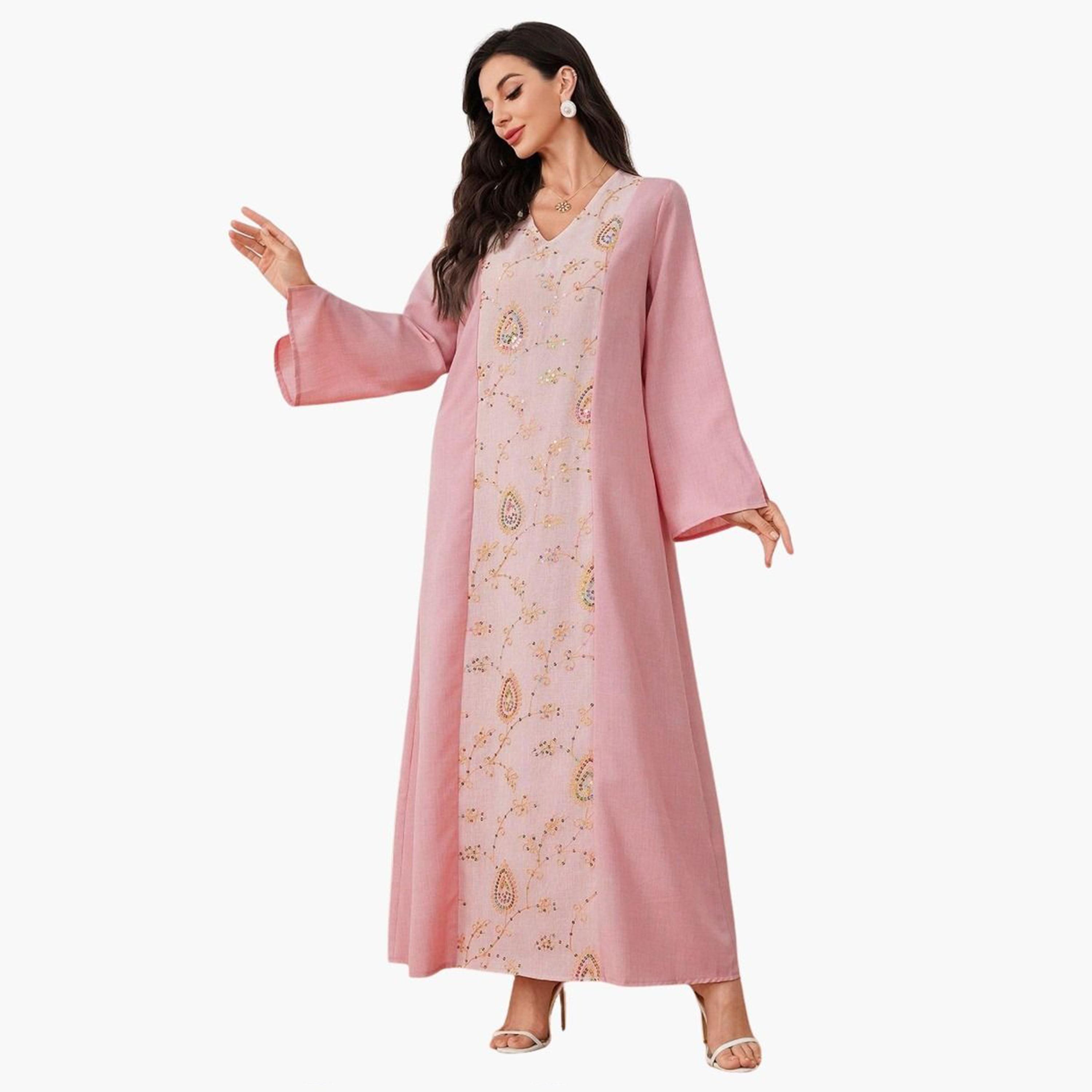 Take Two Pink Embroidered Sequin Jalabiya-women-arabicclothing-jalabiyas-image-2