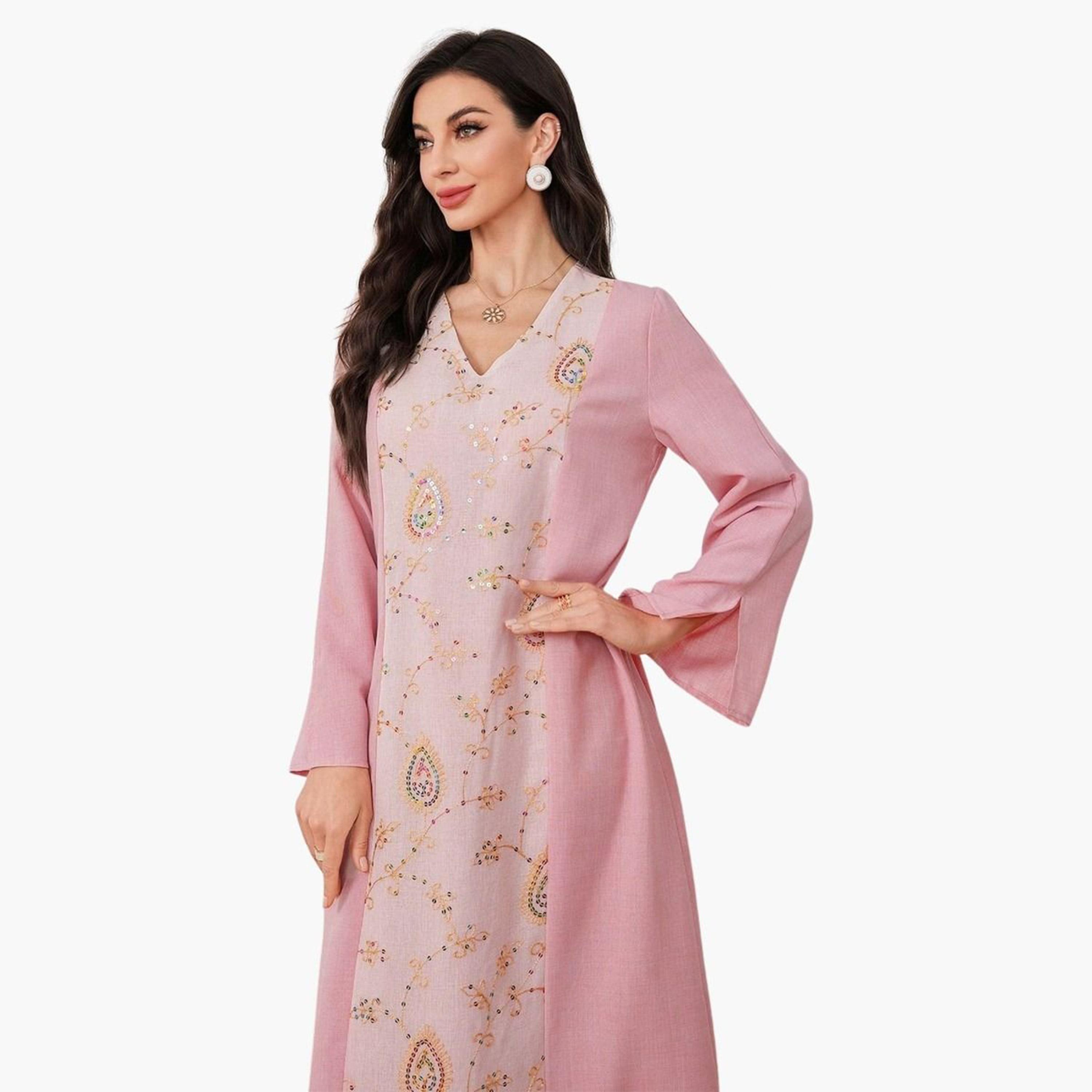 Take Two Pink Embroidered Sequin Jalabiya-women-arabicclothing-jalabiyas-image-4