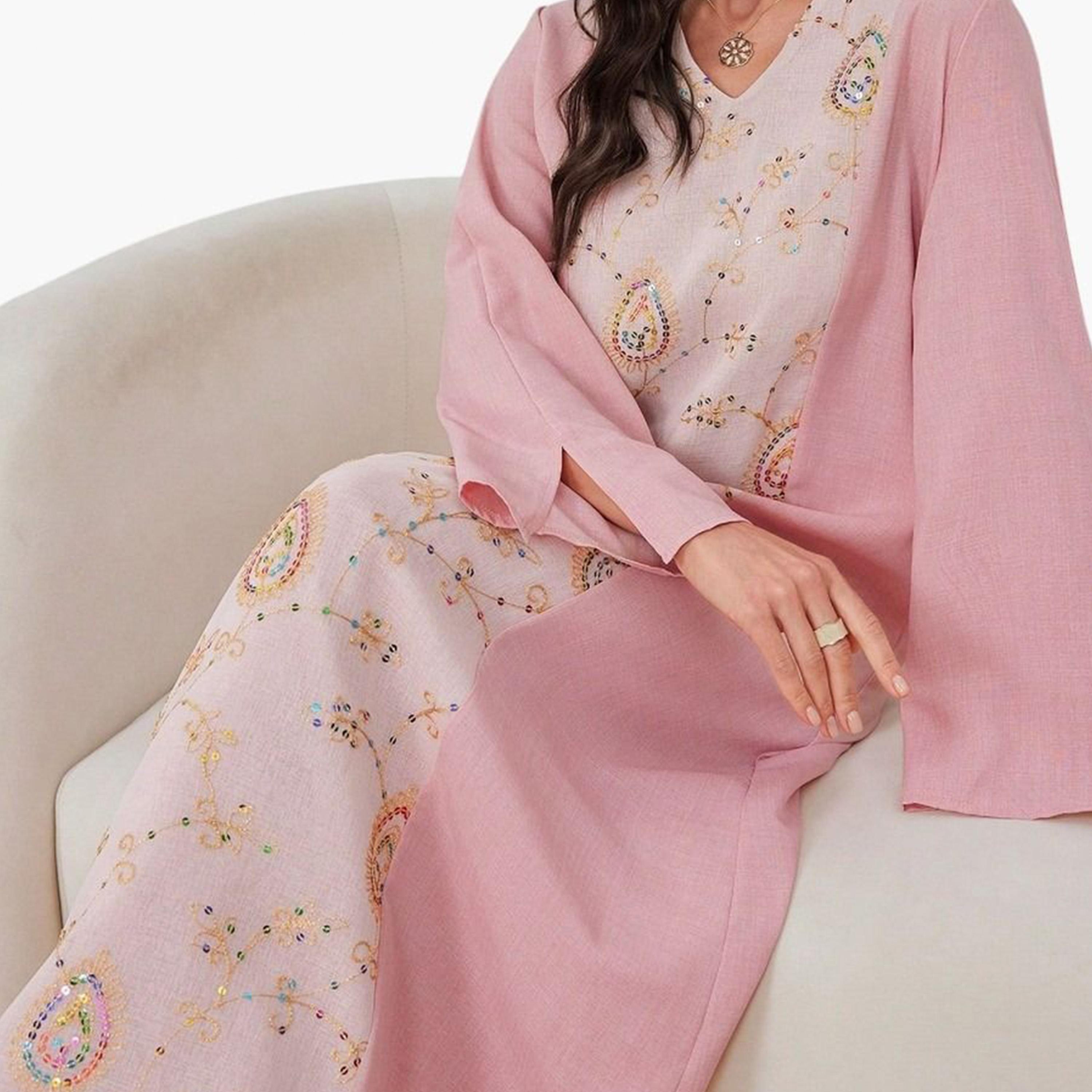Take Two Pink Embroidered Sequin Jalabiya-women-arabicclothing-jalabiyas-image-5