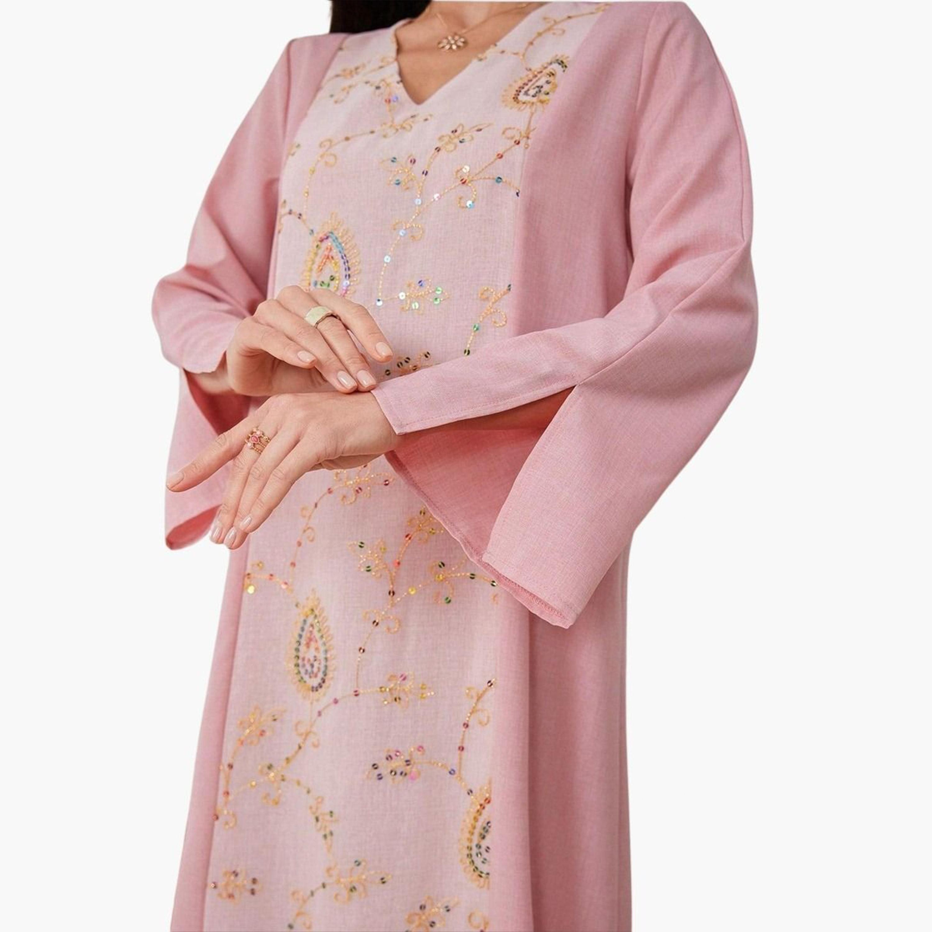 Take Two Pink Embroidered Sequin Jalabiya-women-arabicclothing-jalabiyas-image-6
