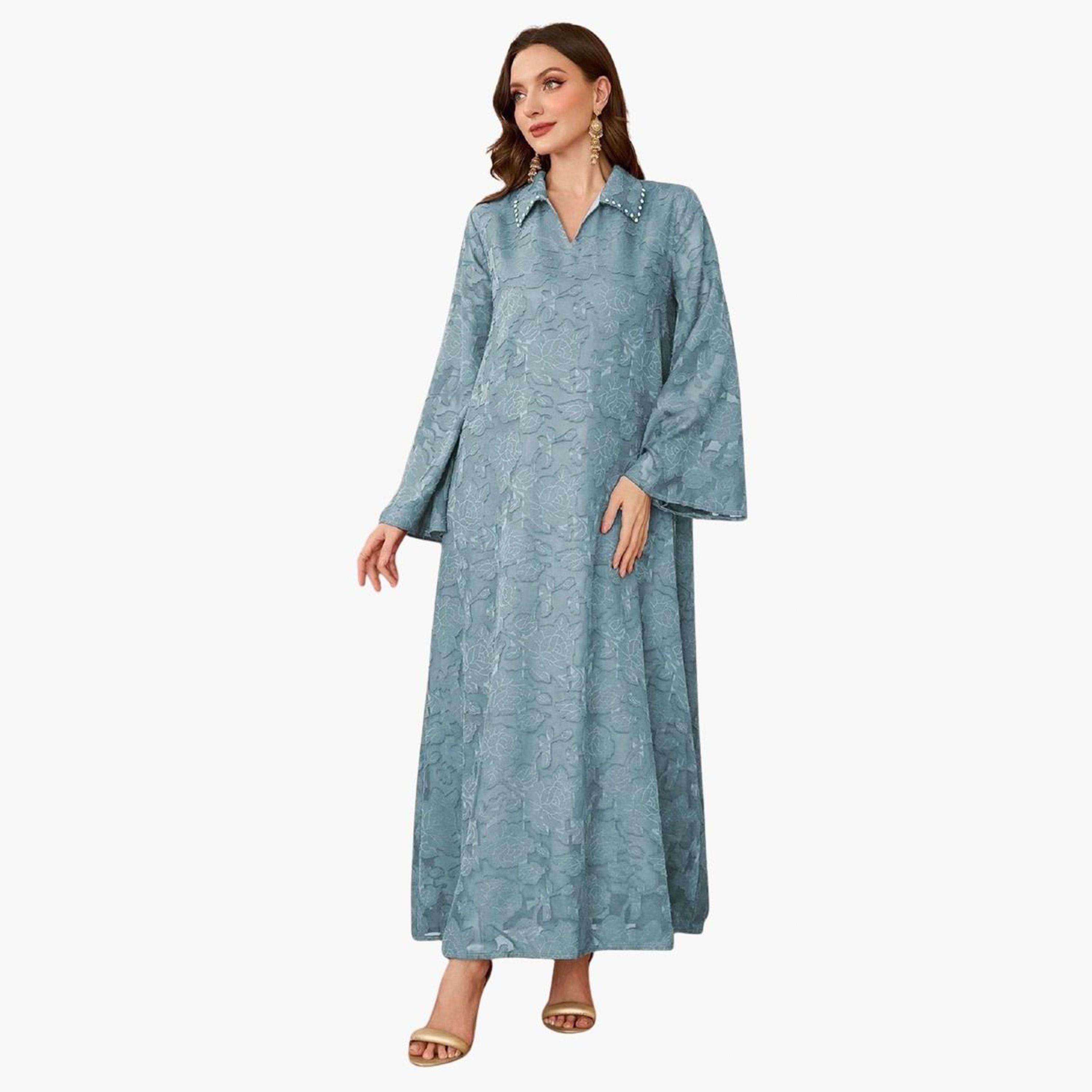 تيك تو - جلابية زرقاء مزينة بياقة جاكار-women-arabicclothing-jalabiyas-image-3