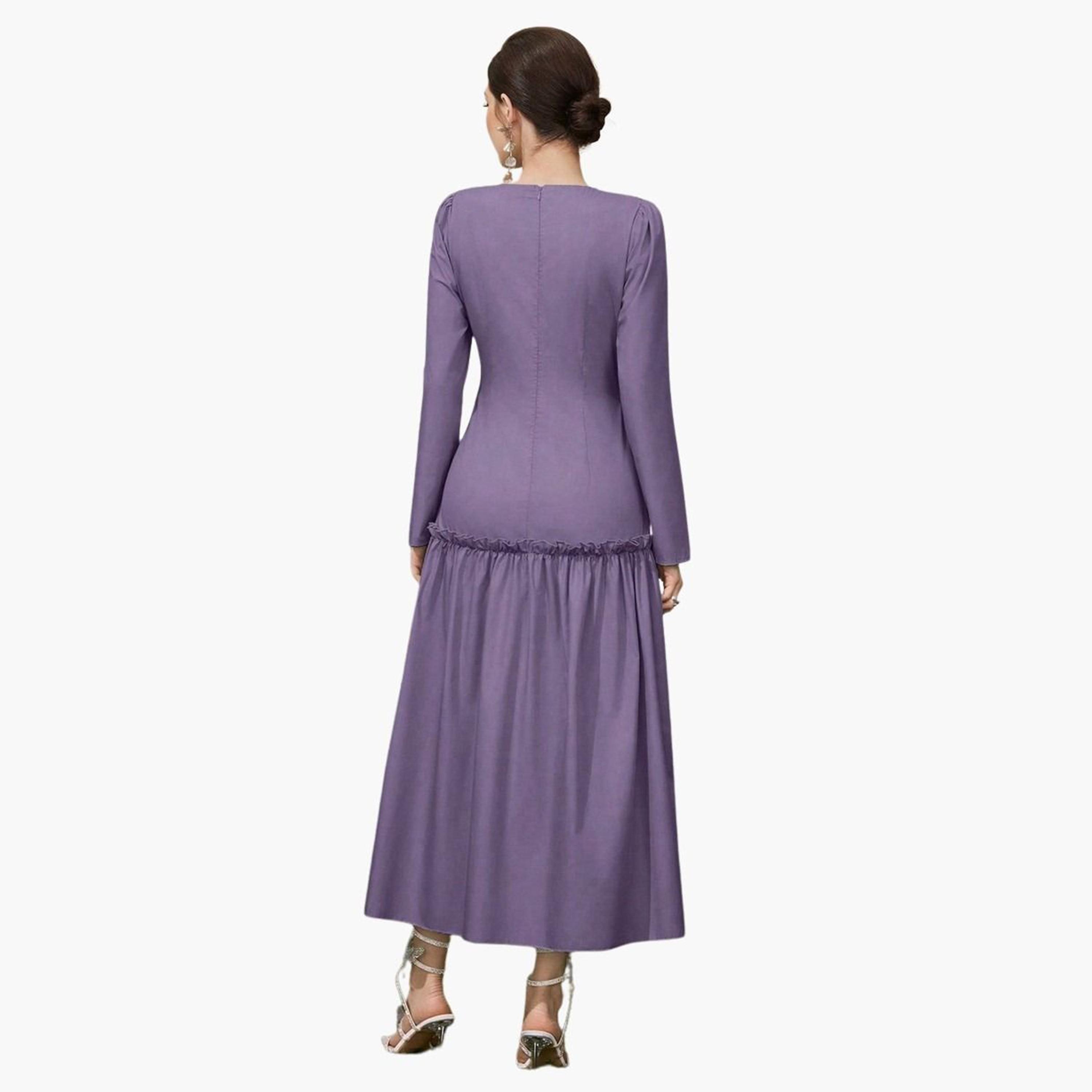 تيك تو - فستان ماكسي أرجواني بجزء أمامي مكشكش-women-clothing-dresses-image-3
