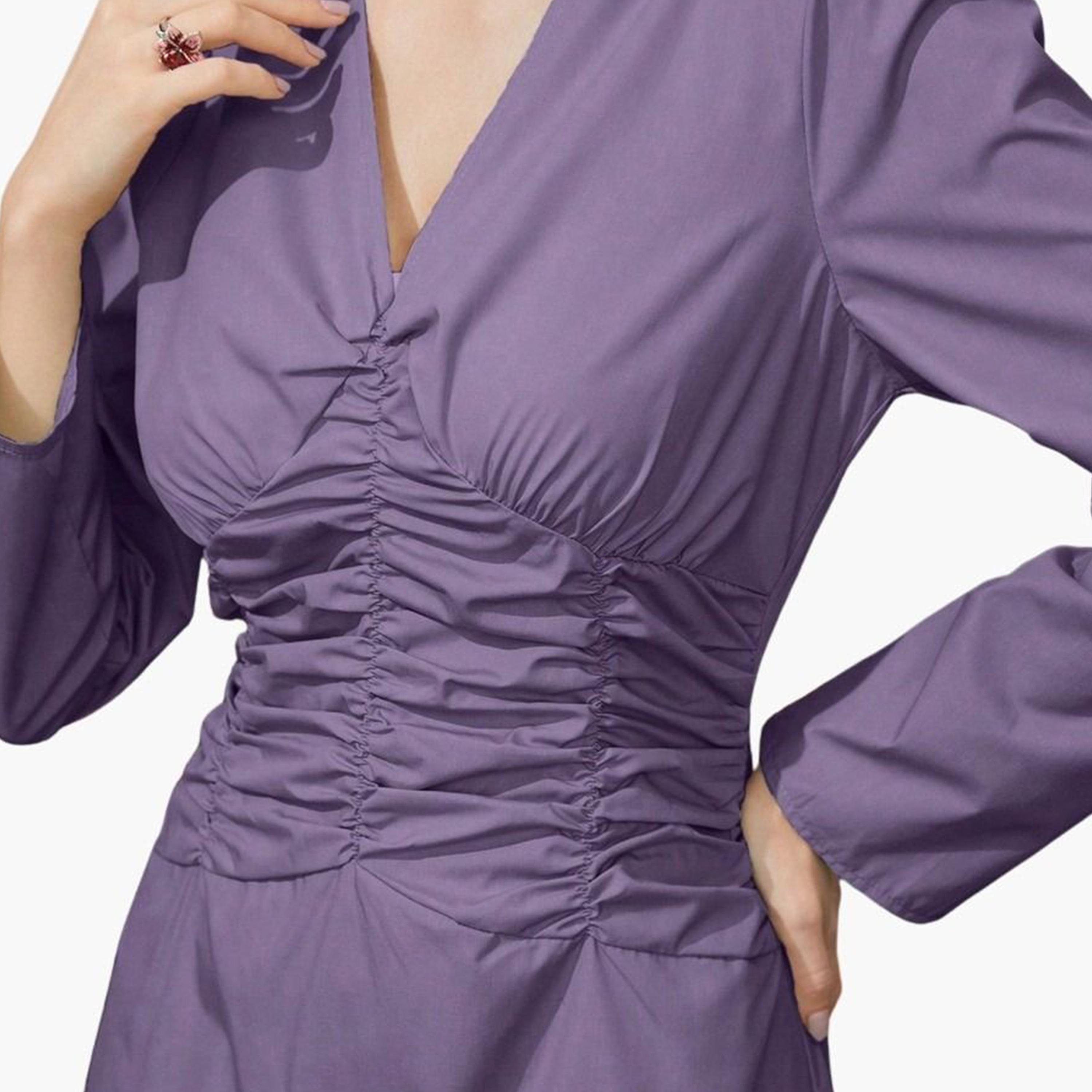 تيك تو - فستان ماكسي أرجواني بجزء أمامي مكشكش-women-clothing-dresses-image-5