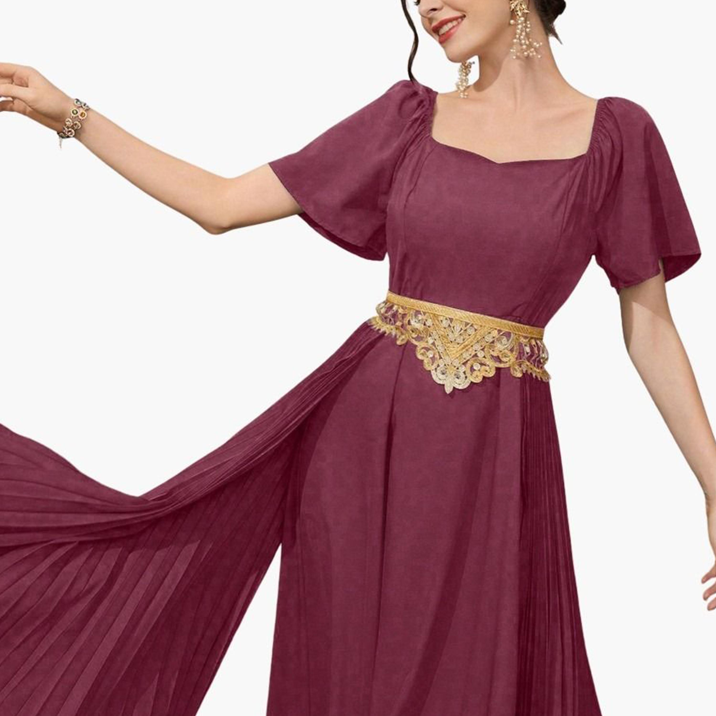 تيك تو - فستان ماكسي برغندي بفتحة صدر على شكل قلب-women-clothing-dresses-image-4