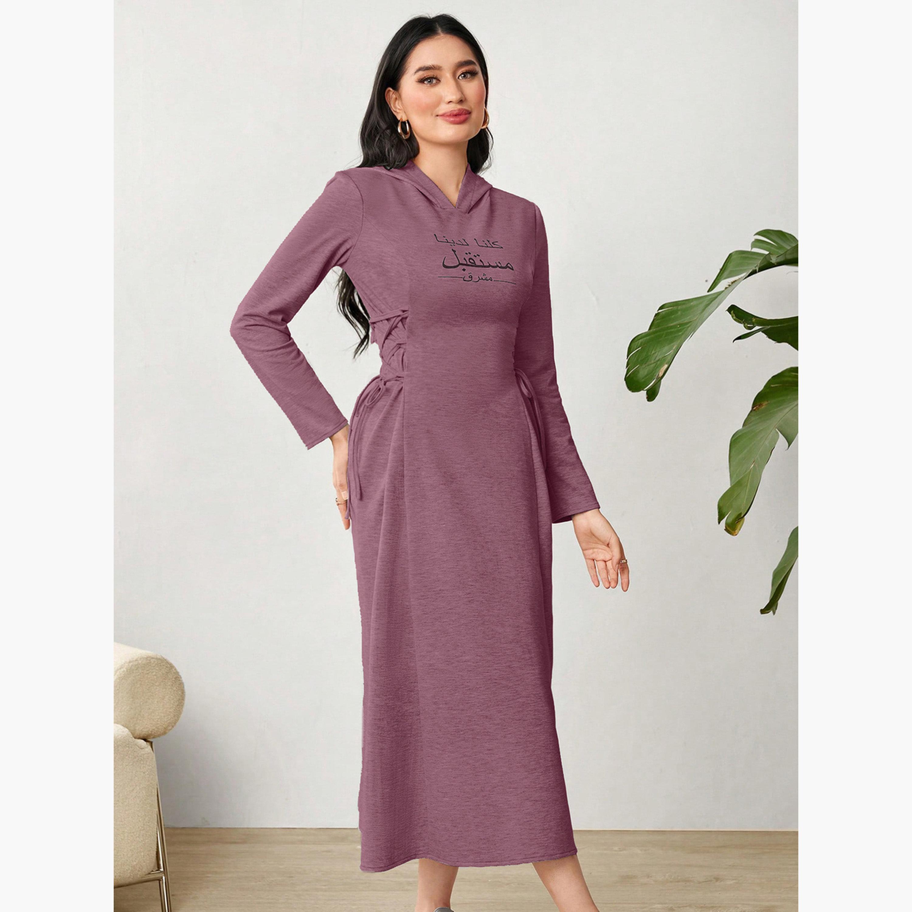 Take Two Purple Hooded Midi Dress with Tie-Up Detail-women-clothing-dresses-image-5