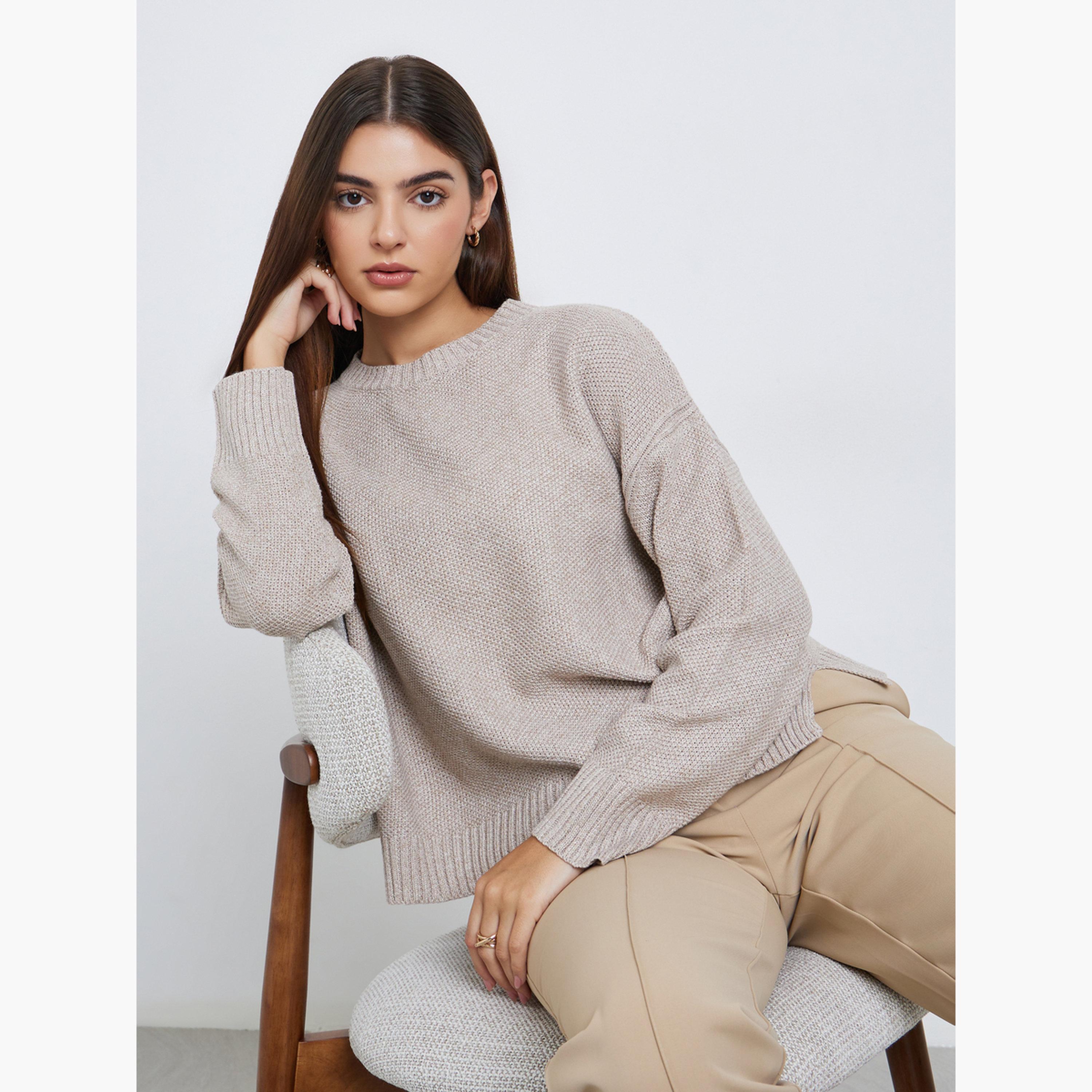 Styli Women Beige Boxy Fit Knit Sweater-women-clothing-cardigansandjumpers-jumpers-image-3