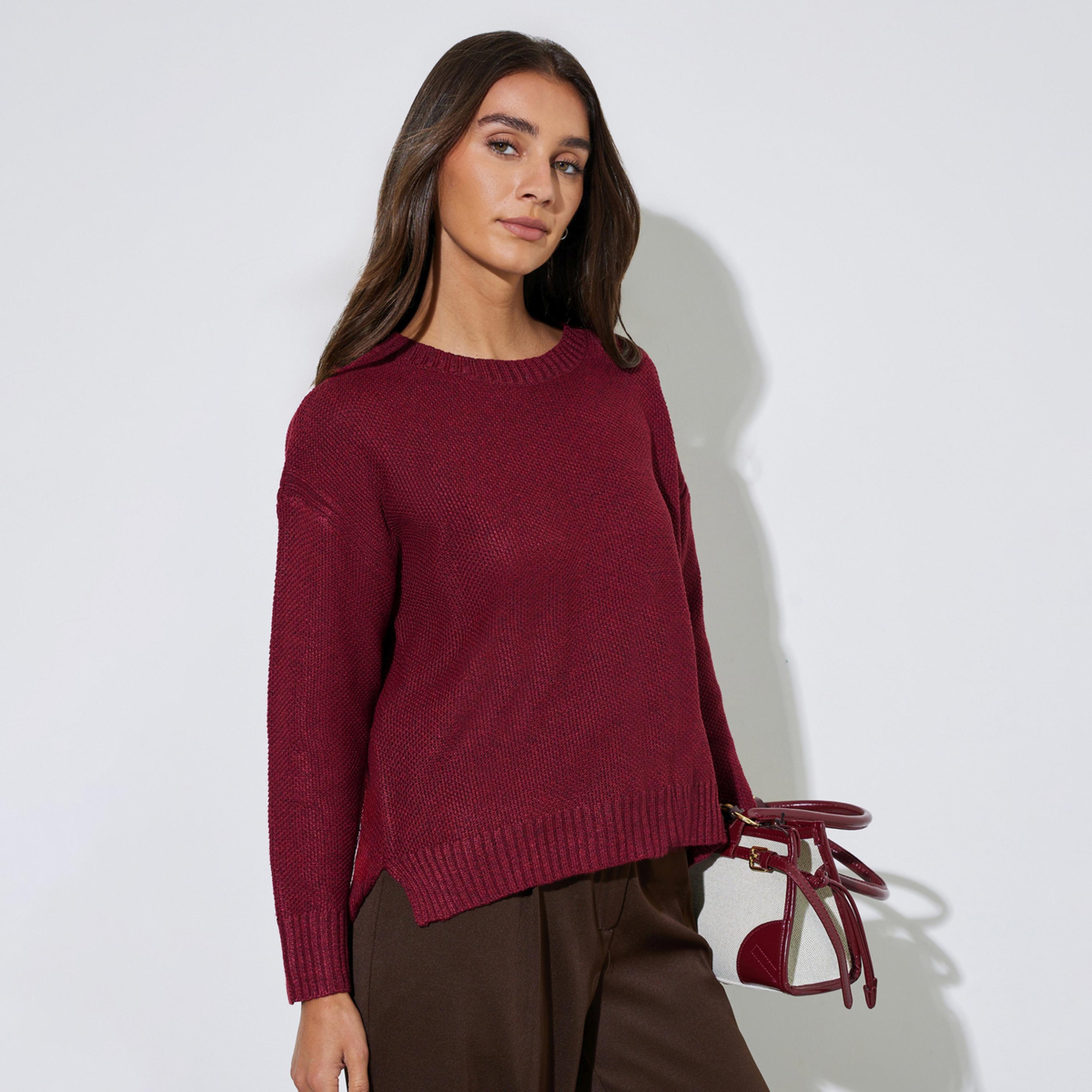 Styli Burgundy Boxy Fit Knit Sweater-women-winterwear-cardigansandjumpers-jumpers-image-1