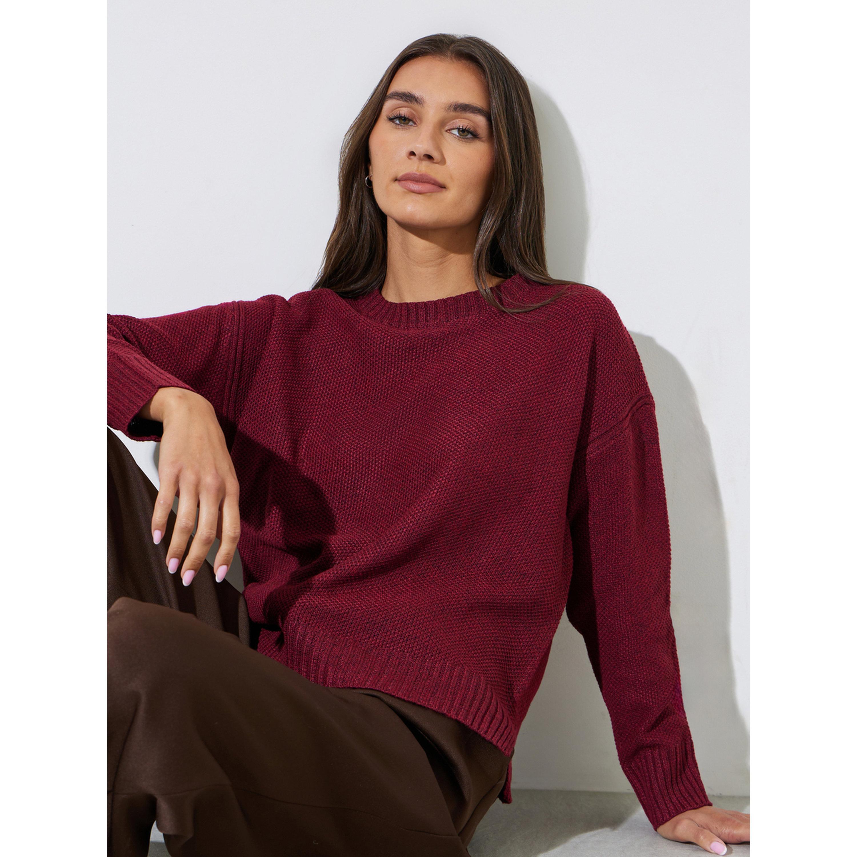Styli Burgundy Boxy Fit Knit Sweater-women-winterwear-cardigansandjumpers-jumpers-image-3