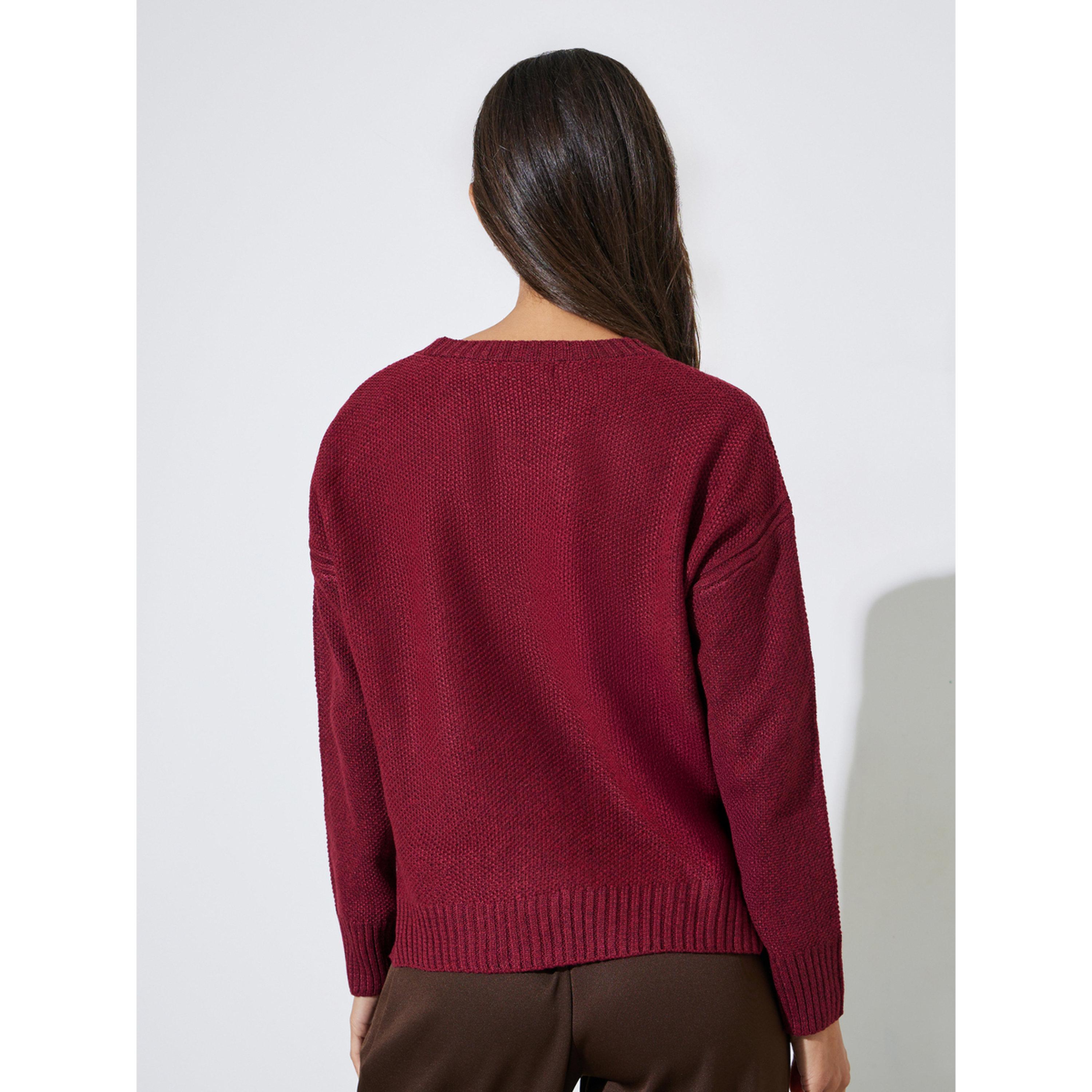 Styli Burgundy Boxy Fit Knit Sweater-women-winterwear-cardigansandjumpers-jumpers-image-4