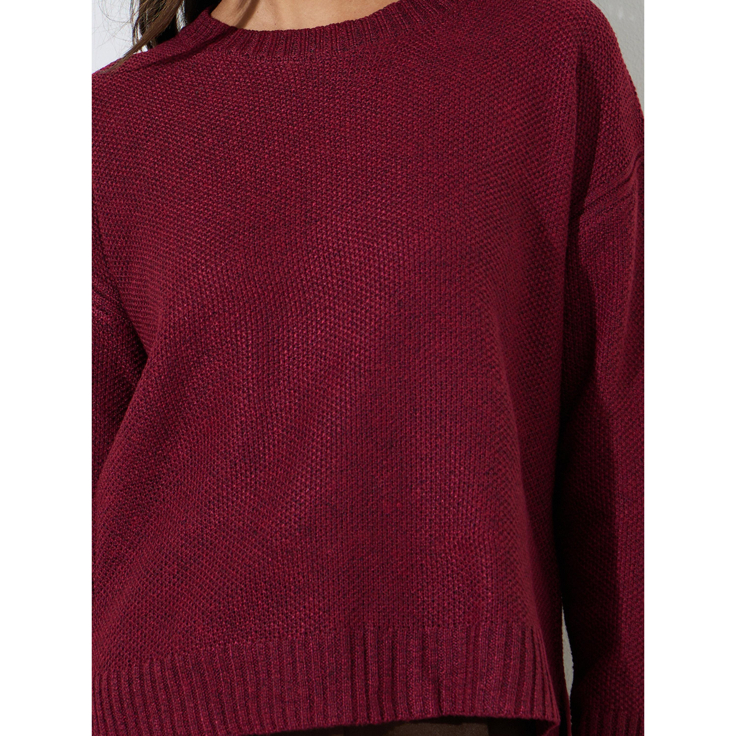 Styli Burgundy Boxy Fit Knit Sweater-women-winterwear-cardigansandjumpers-jumpers-image-5