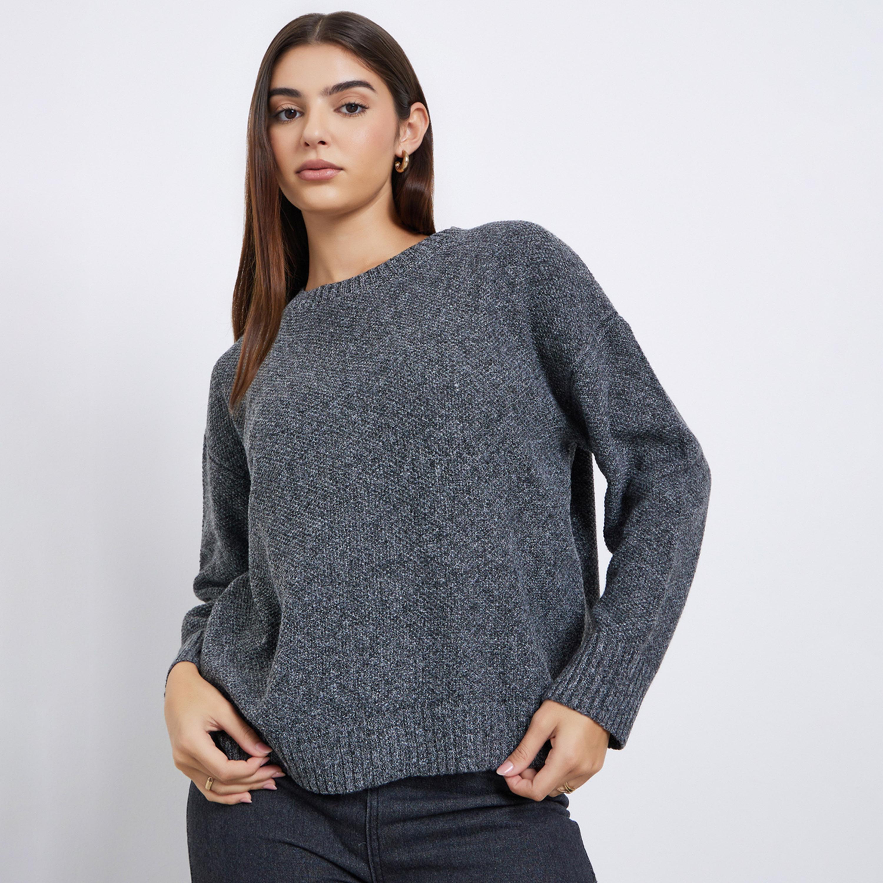Styli Charcoal Boxy Fit Knit Sweater-women-winterwear-cardigansandjumpers-jumpers-image-1