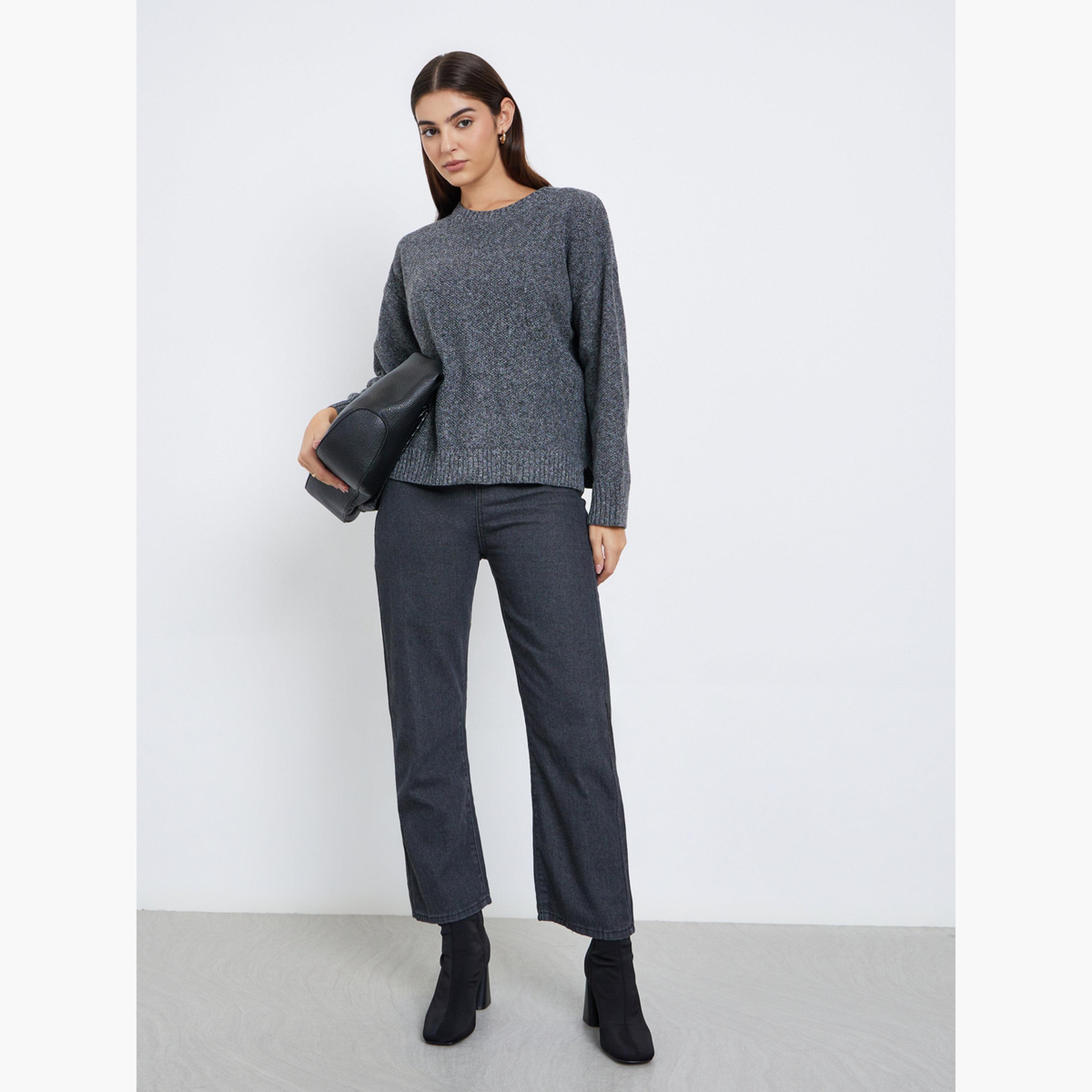 Styli Charcoal Boxy Fit Knit Sweater-women-winterwear-cardigansandjumpers-jumpers-image-2
