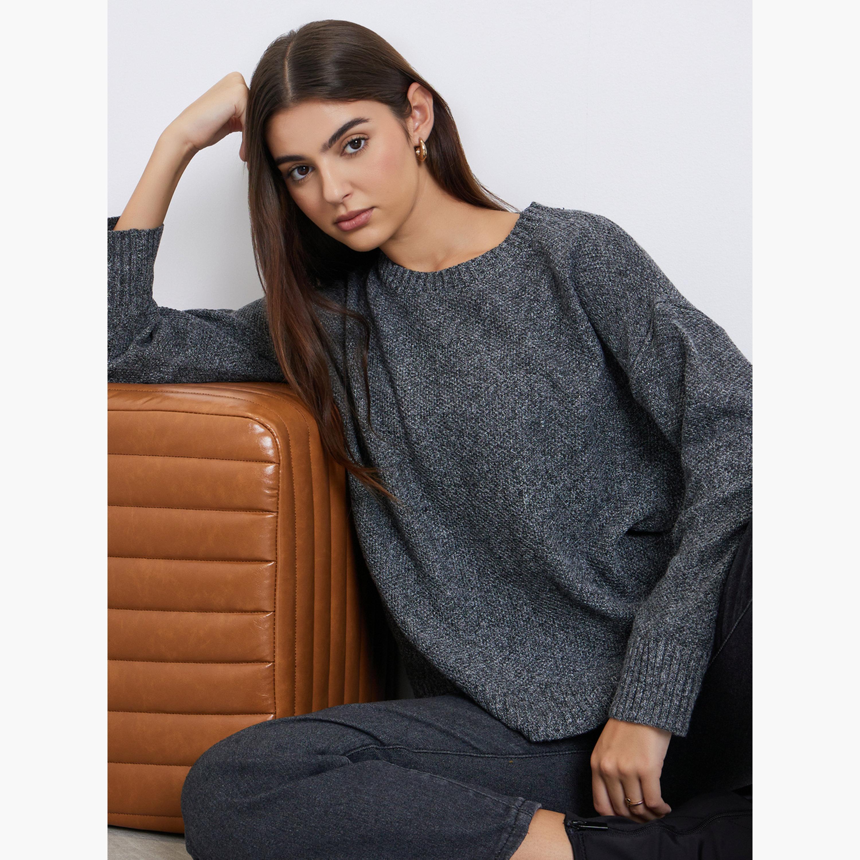 Styli Charcoal Boxy Fit Knit Sweater-women-winterwear-cardigansandjumpers-jumpers-image-3