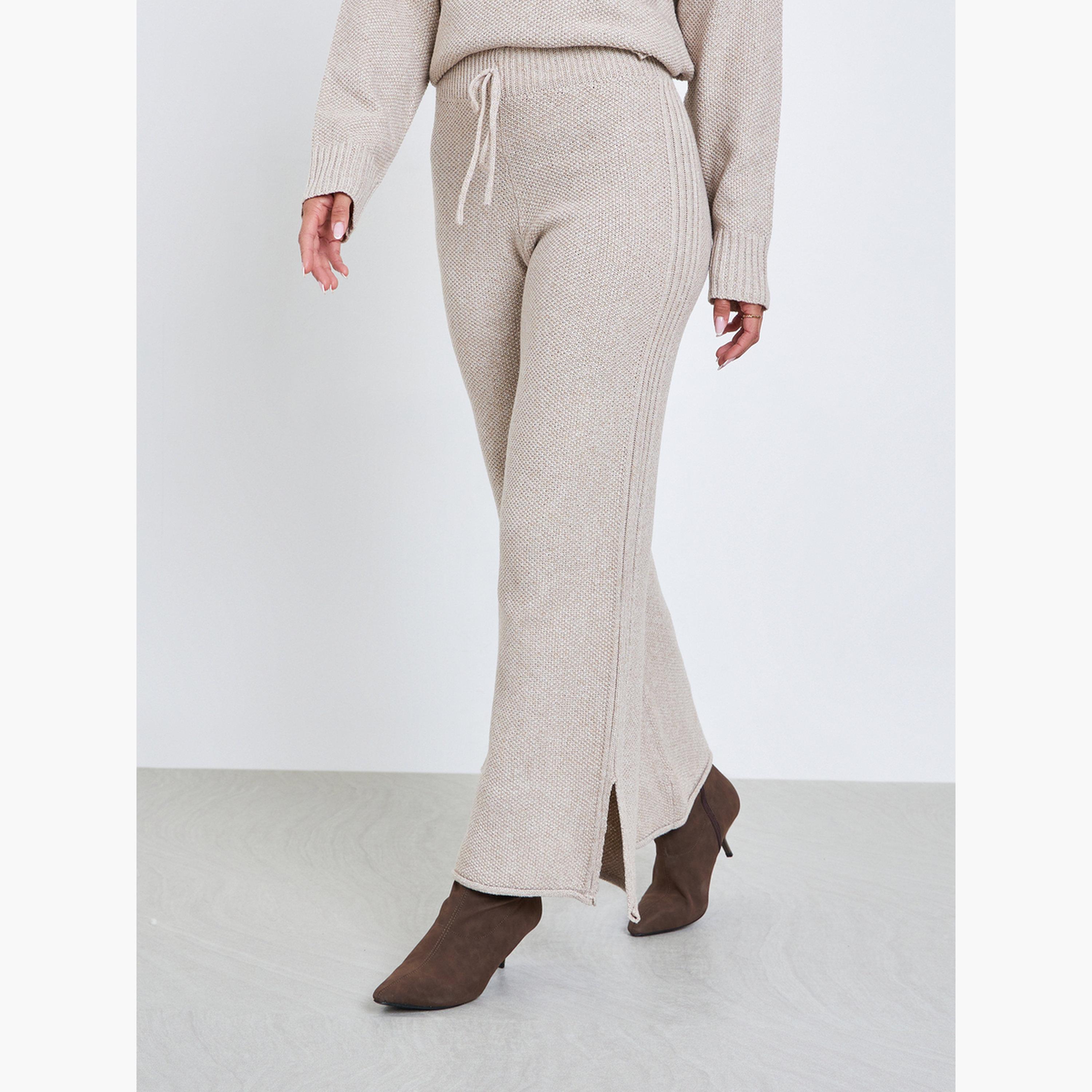 ستايلي - بنطال بيج واسع الساق محبوك ومسطح للنساء-women-clothing-bottoms-trousers-image-1