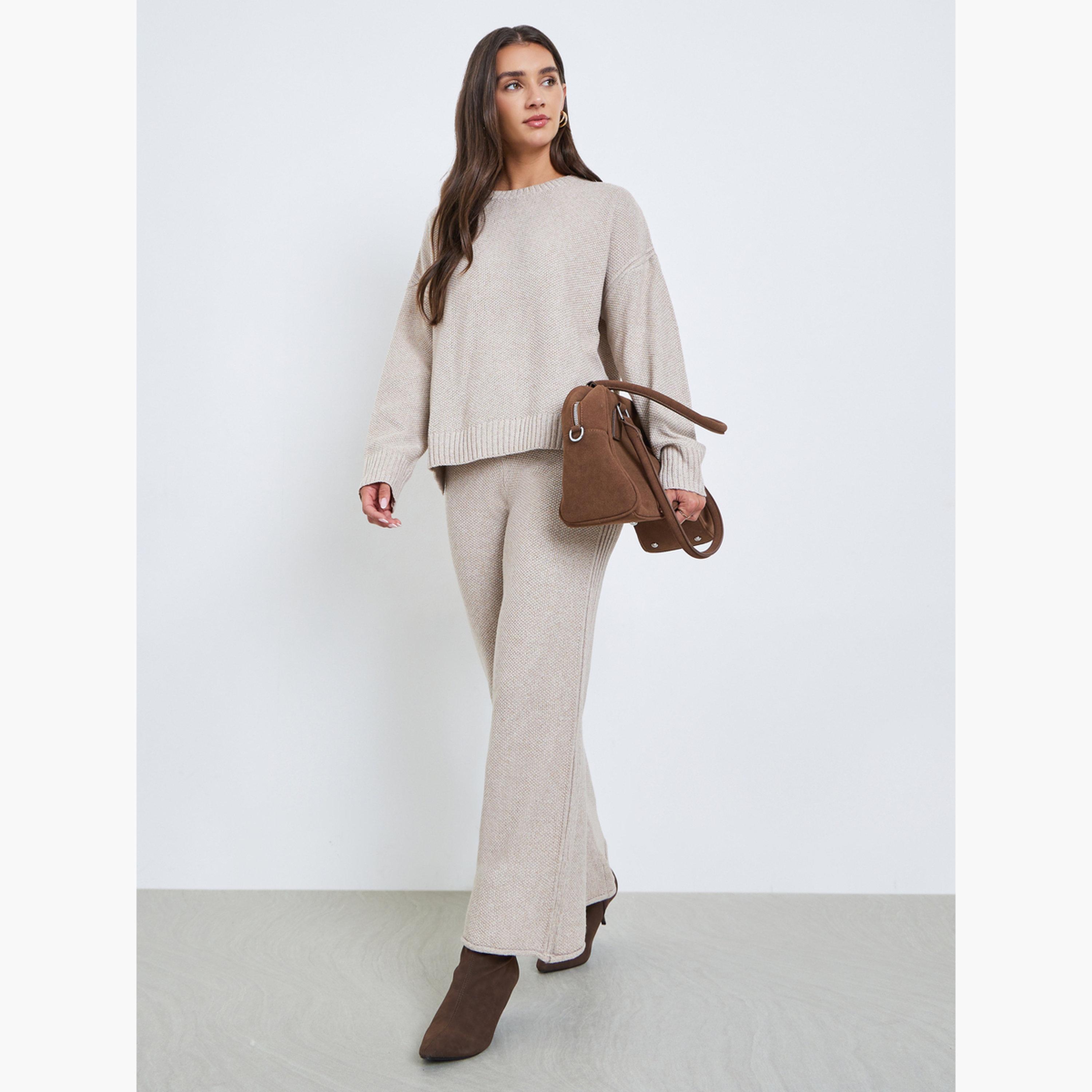 ستايلي - بنطال بيج واسع الساق محبوك ومسطح للنساء-women-clothing-bottoms-trousers-image-2
