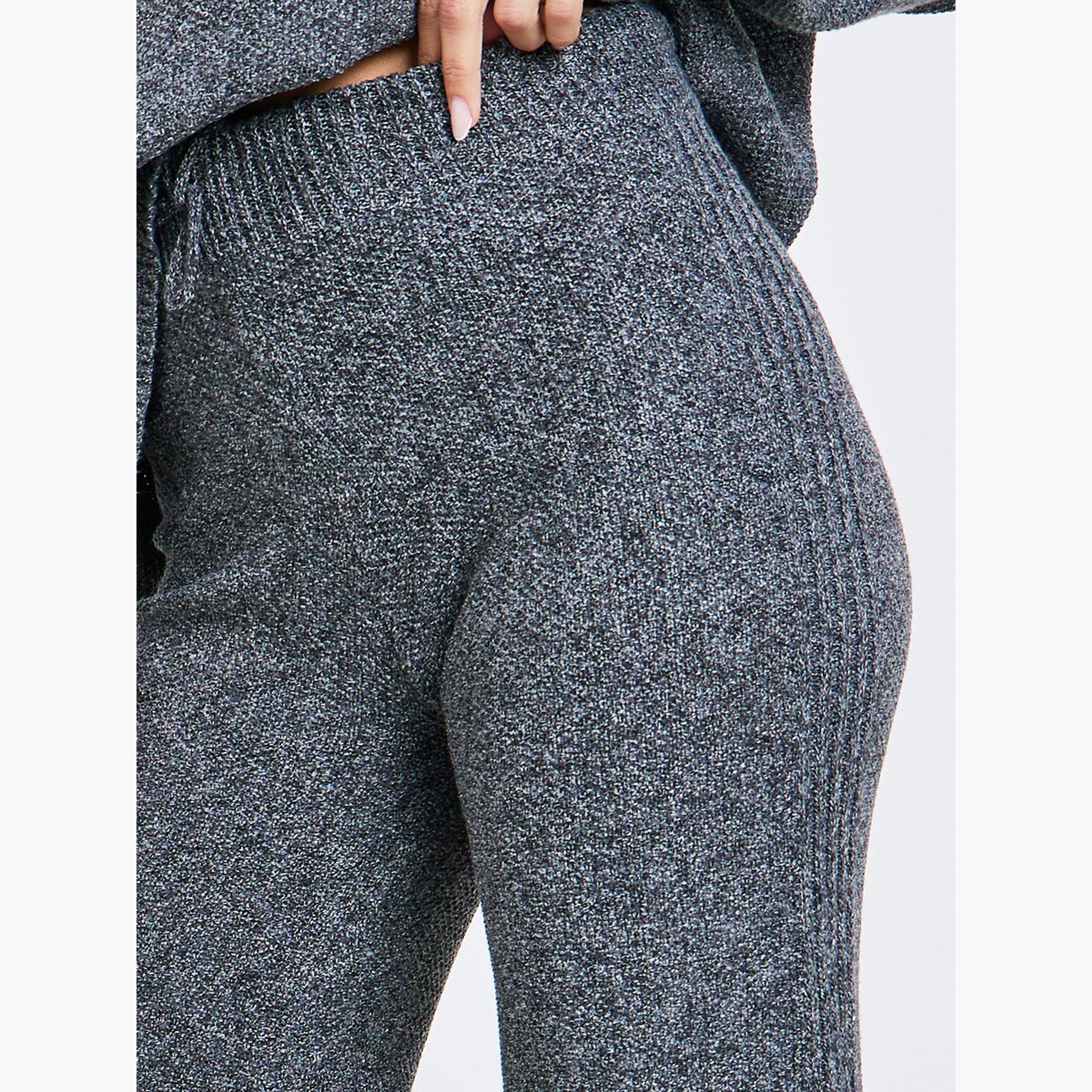ستايلي - بنطال رمادي داكن واسع الساق محبوك ومسطح للنساء-women-clothing-bottoms-trousers-image-3