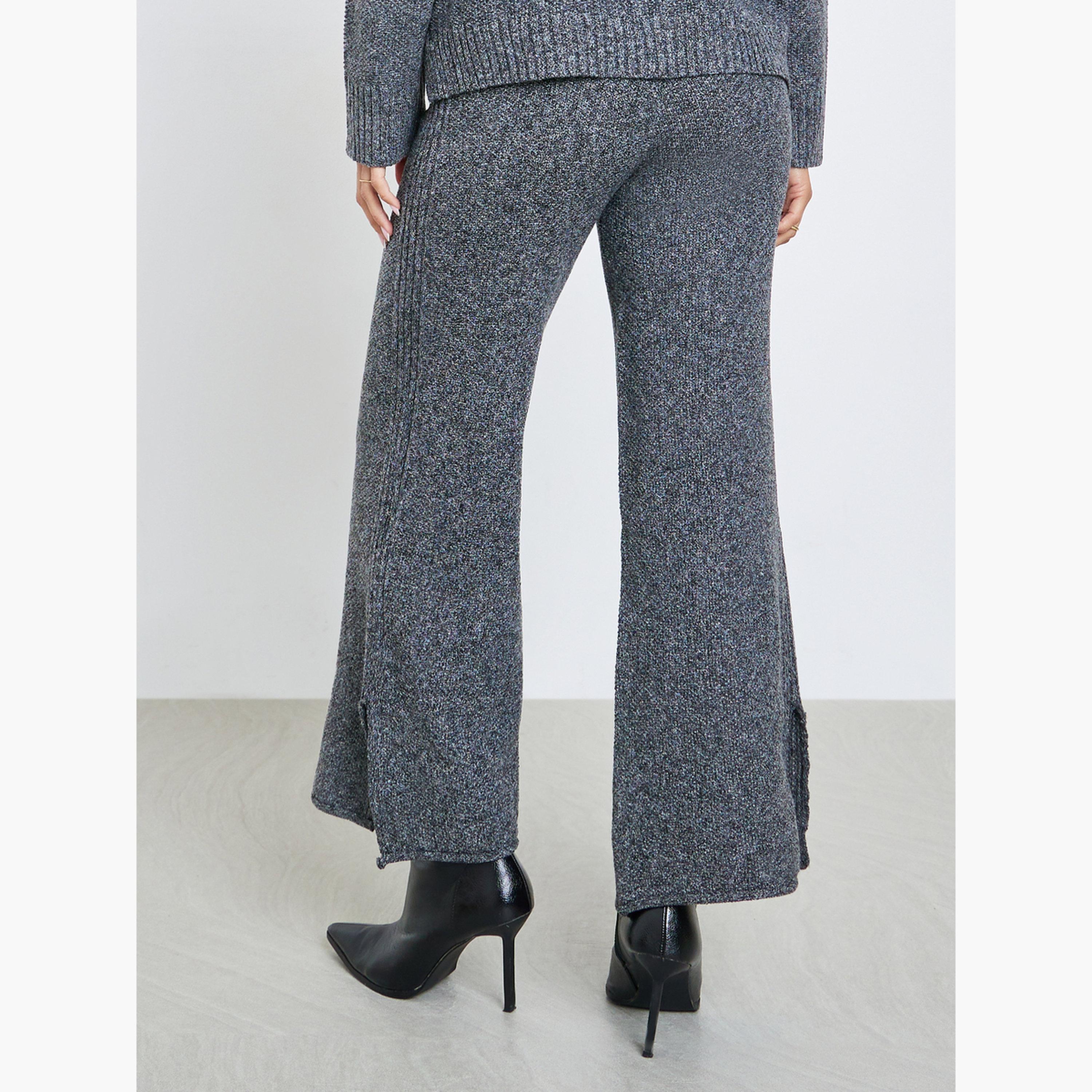 ستايلي - بنطال رمادي داكن واسع الساق محبوك ومسطح للنساء-women-clothing-bottoms-trousers-image-4