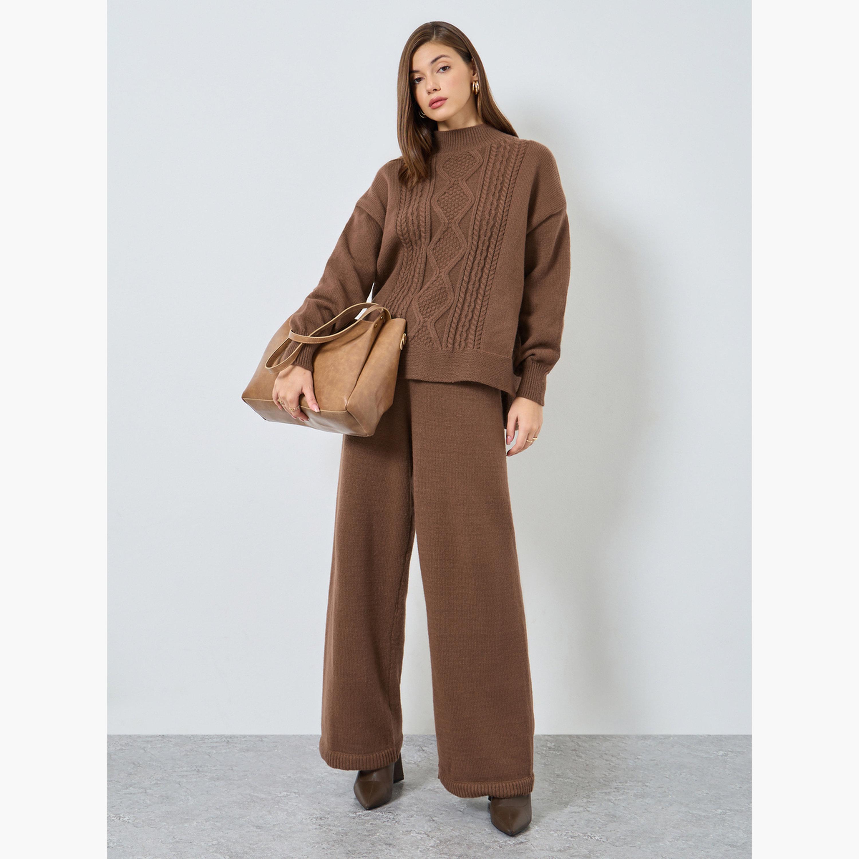 ستايلي - سترة بنية اللون بقصّة عادية نسيج الكابل للنساء -women-clothing-cardigansandjumpers-jumpers-image-2