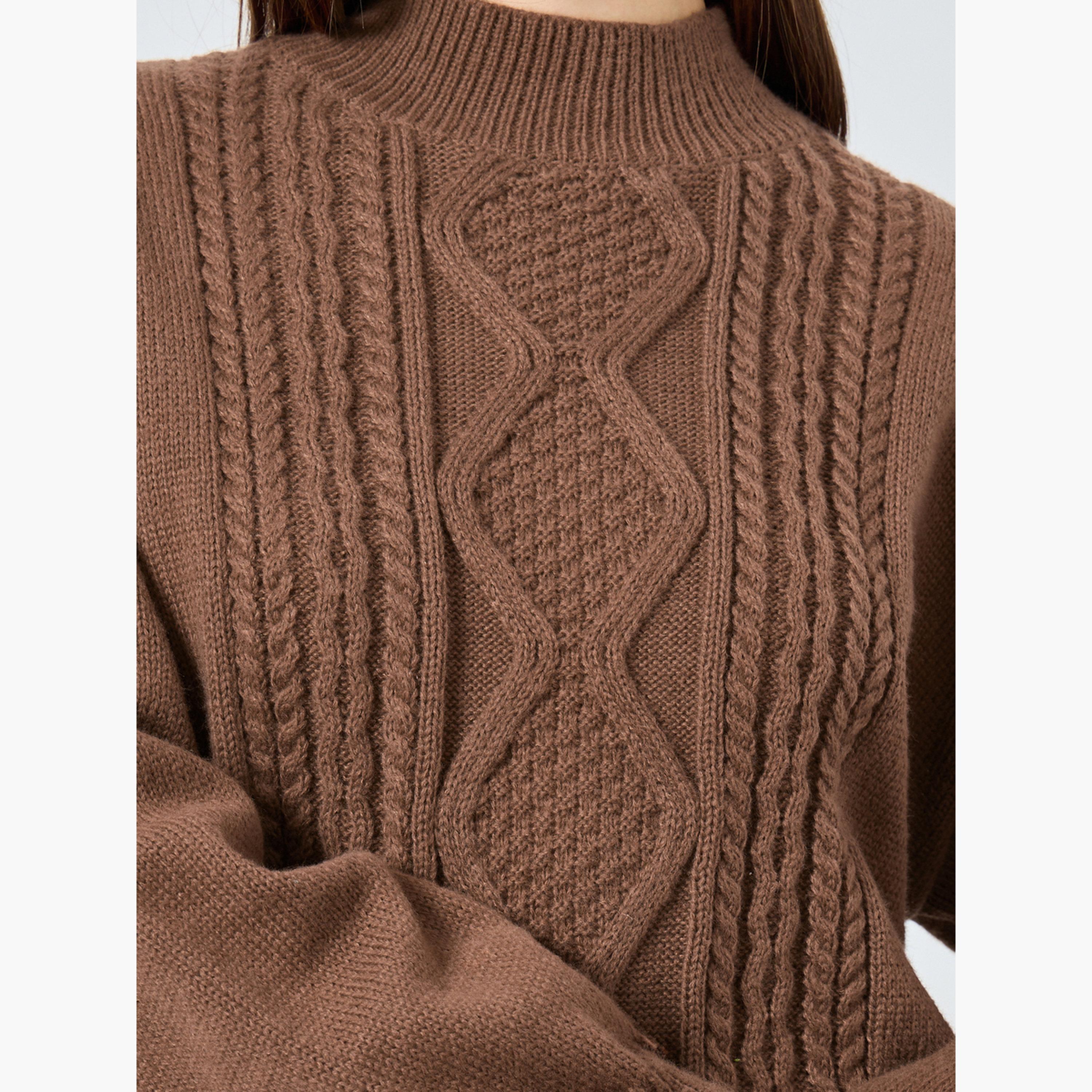 ستايلي - سترة بنية اللون بقصّة عادية نسيج الكابل للنساء -women-clothing-cardigansandjumpers-jumpers-image-3