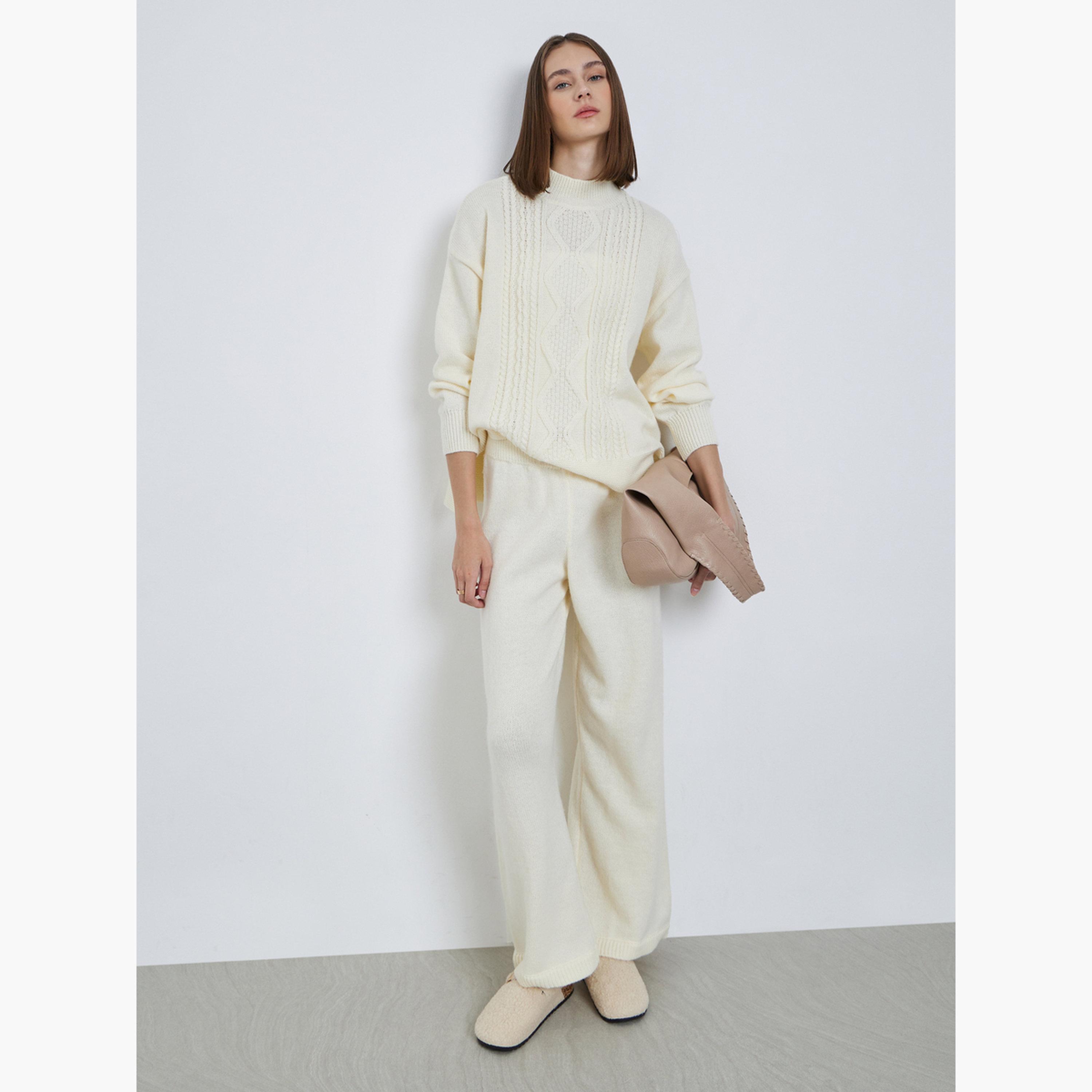 Styli Off-White Cable Knit Regular Fit High Neck Long Sleeves Women's Sweater-women-winterwear-cardigansandjumpers-jumpers-image-2