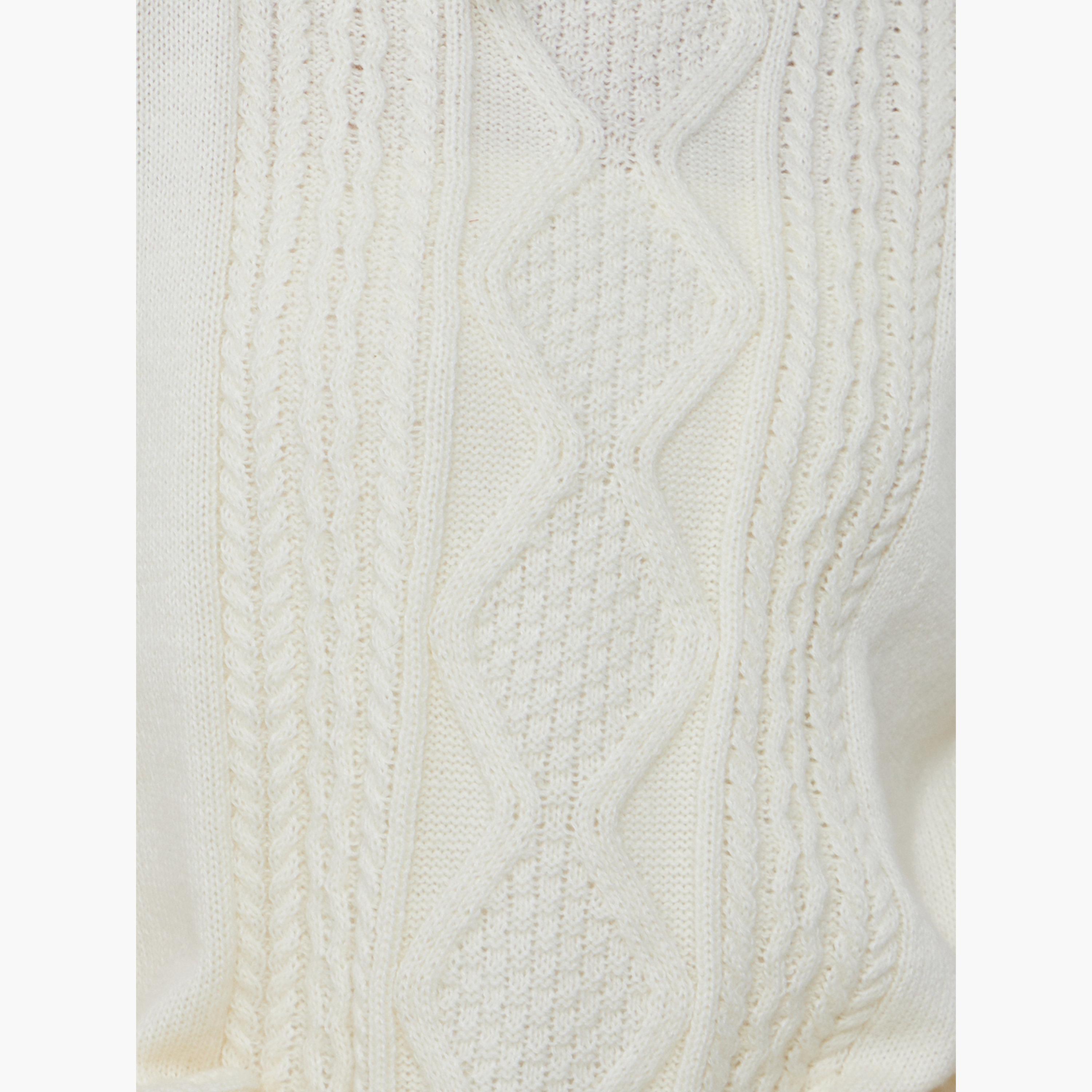 Styli Off-White Cable Knit Regular Fit High Neck Long Sleeves Women's Sweater-women-winterwear-cardigansandjumpers-jumpers-image-3
