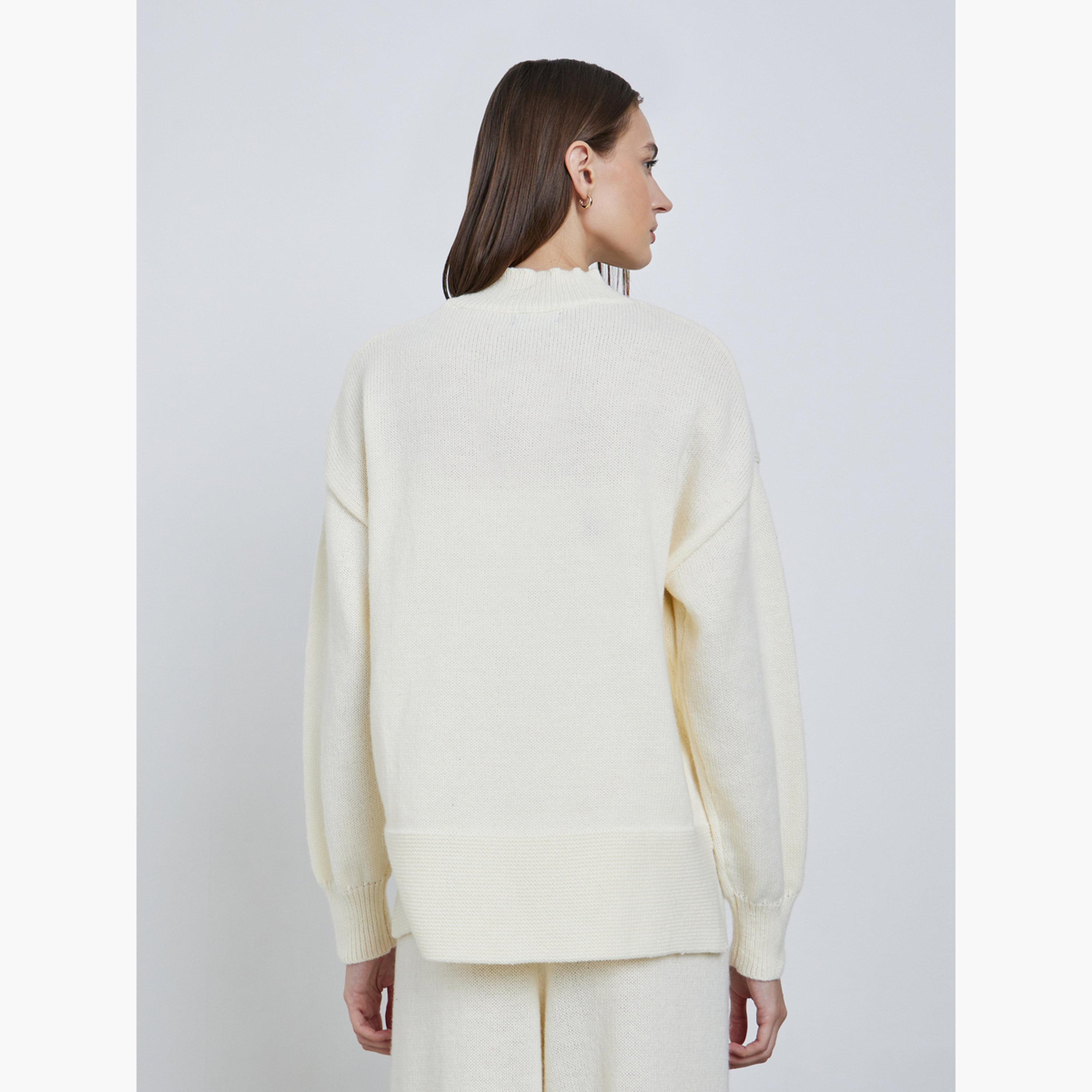 Styli Off-White Cable Knit Regular Fit High Neck Long Sleeves Women's Sweater-women-winterwear-cardigansandjumpers-jumpers-image-4