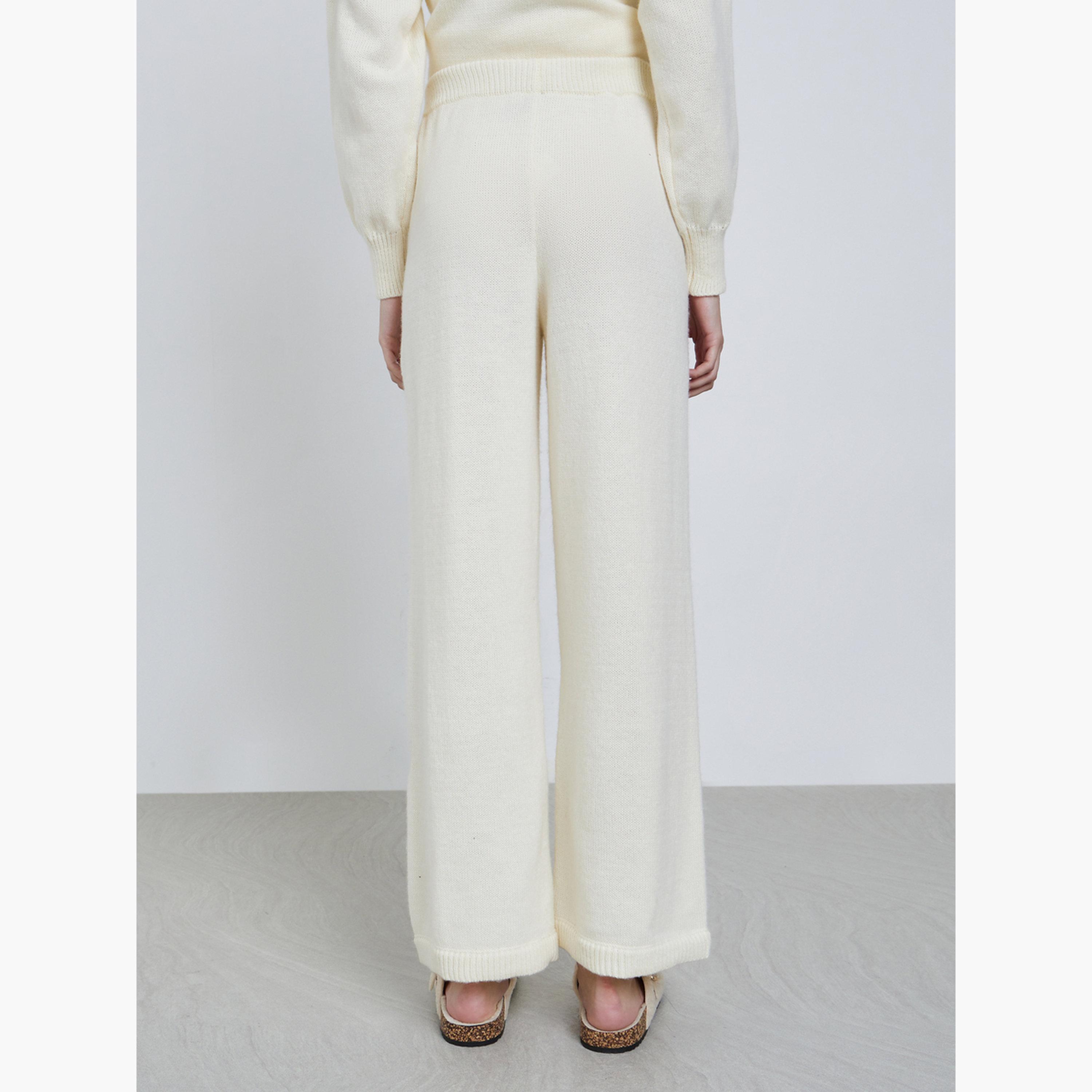 Styli Women Off White Plain Flat Knit Wide Leg Pants-women-clothing-bottoms-trousers-image-4