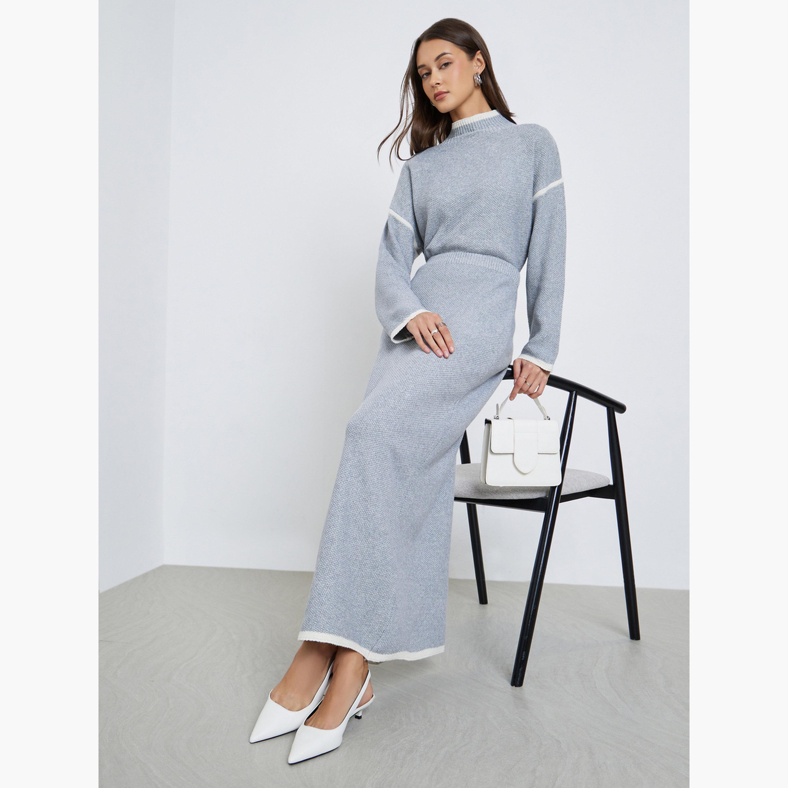ستايلي - تنورة رمادية متوسطة الطول تصميم A للنساء-women-clothing-bottoms-skirts-image-2