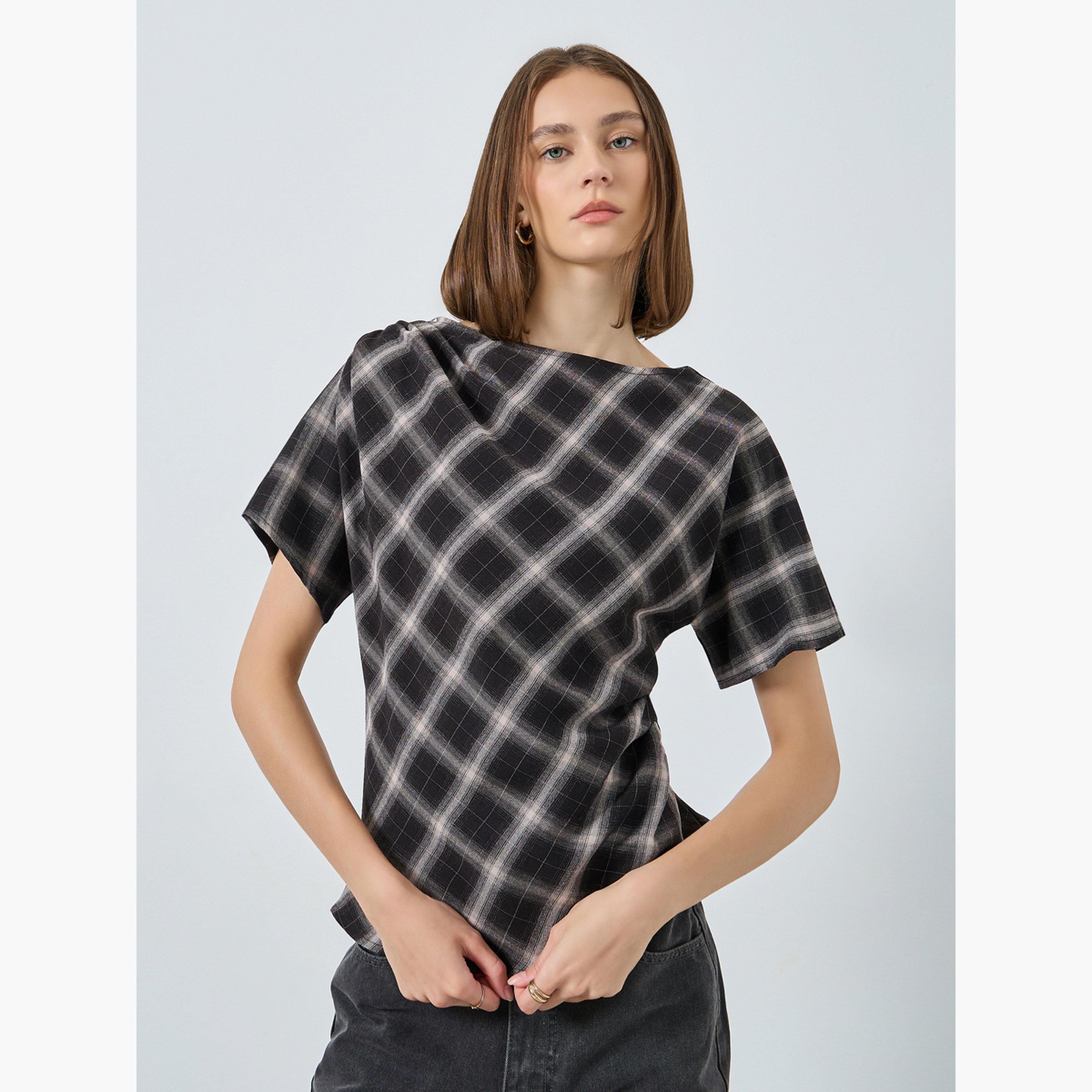 ستايلي - بلوزة منقوشة بثنيات للنساء-women-clothing-shirtsandblouses-blouses-image-1