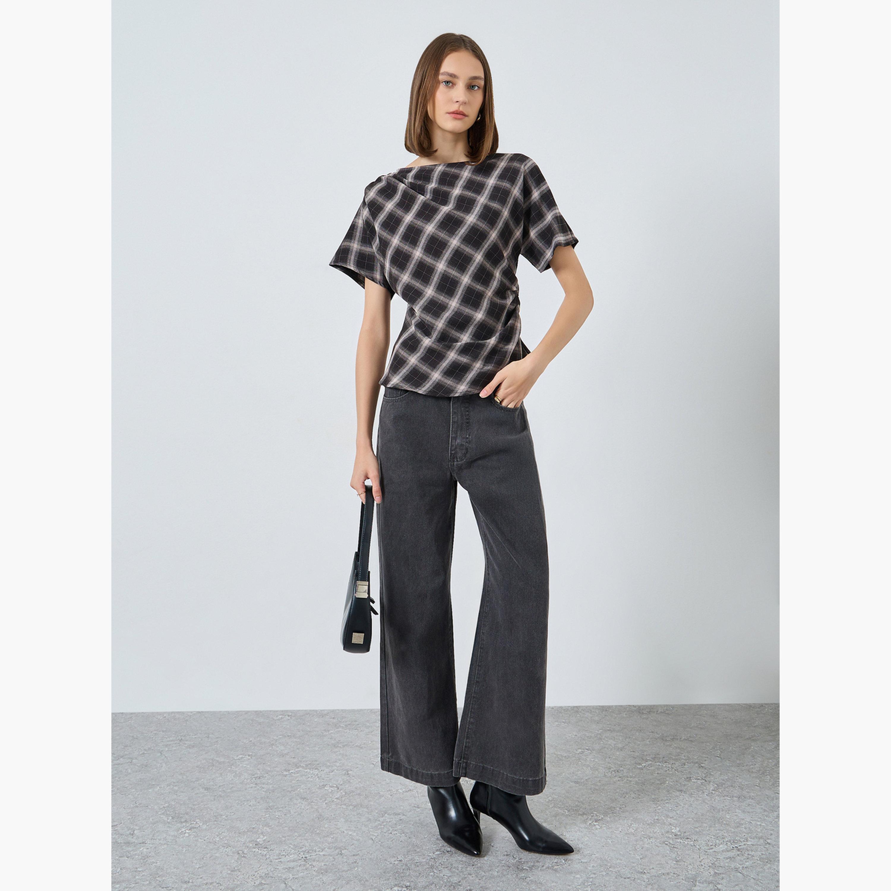 ستايلي - بلوزة منقوشة بثنيات للنساء-women-clothing-shirtsandblouses-blouses-image-2