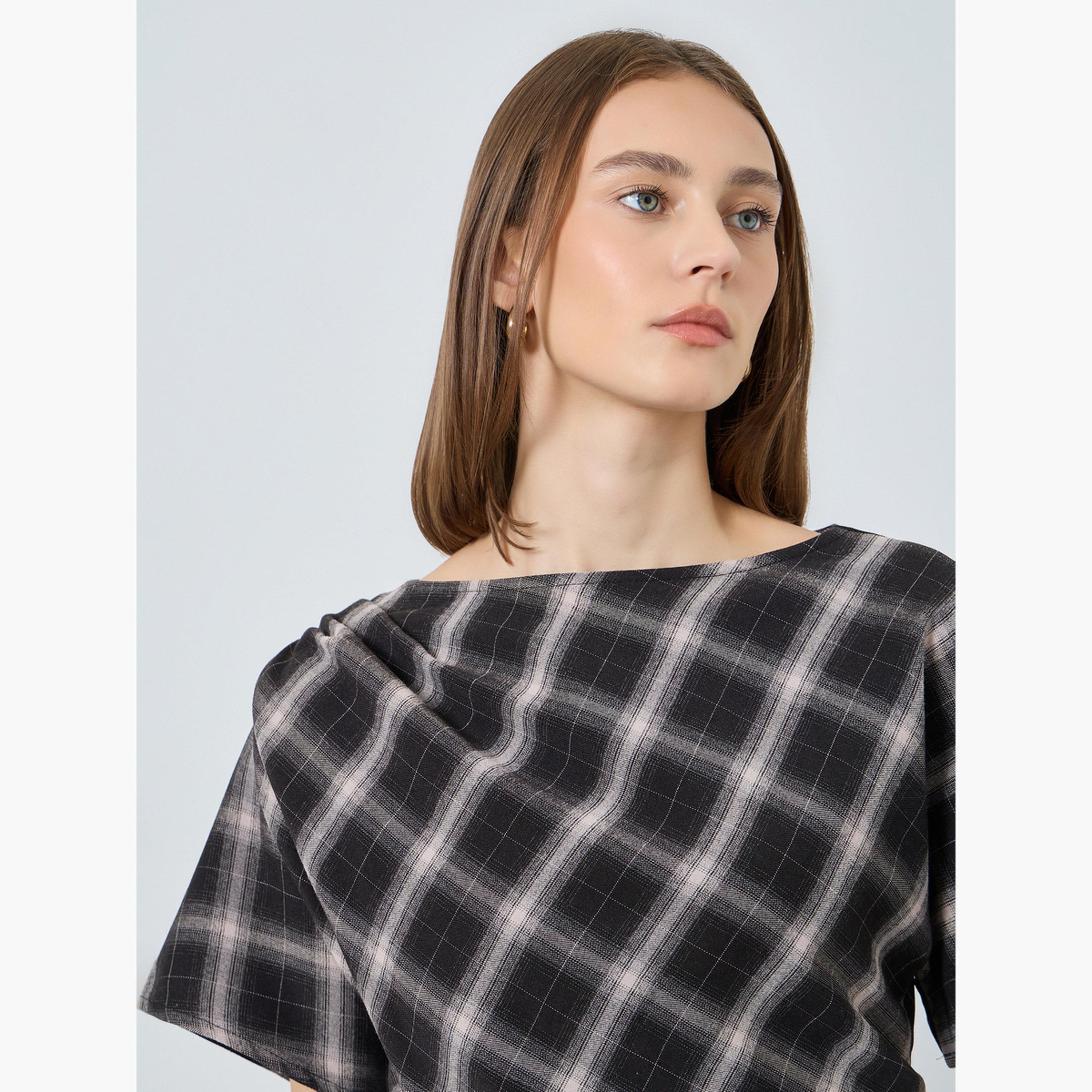 ستايلي - بلوزة منقوشة بثنيات للنساء-women-clothing-shirtsandblouses-blouses-image-3