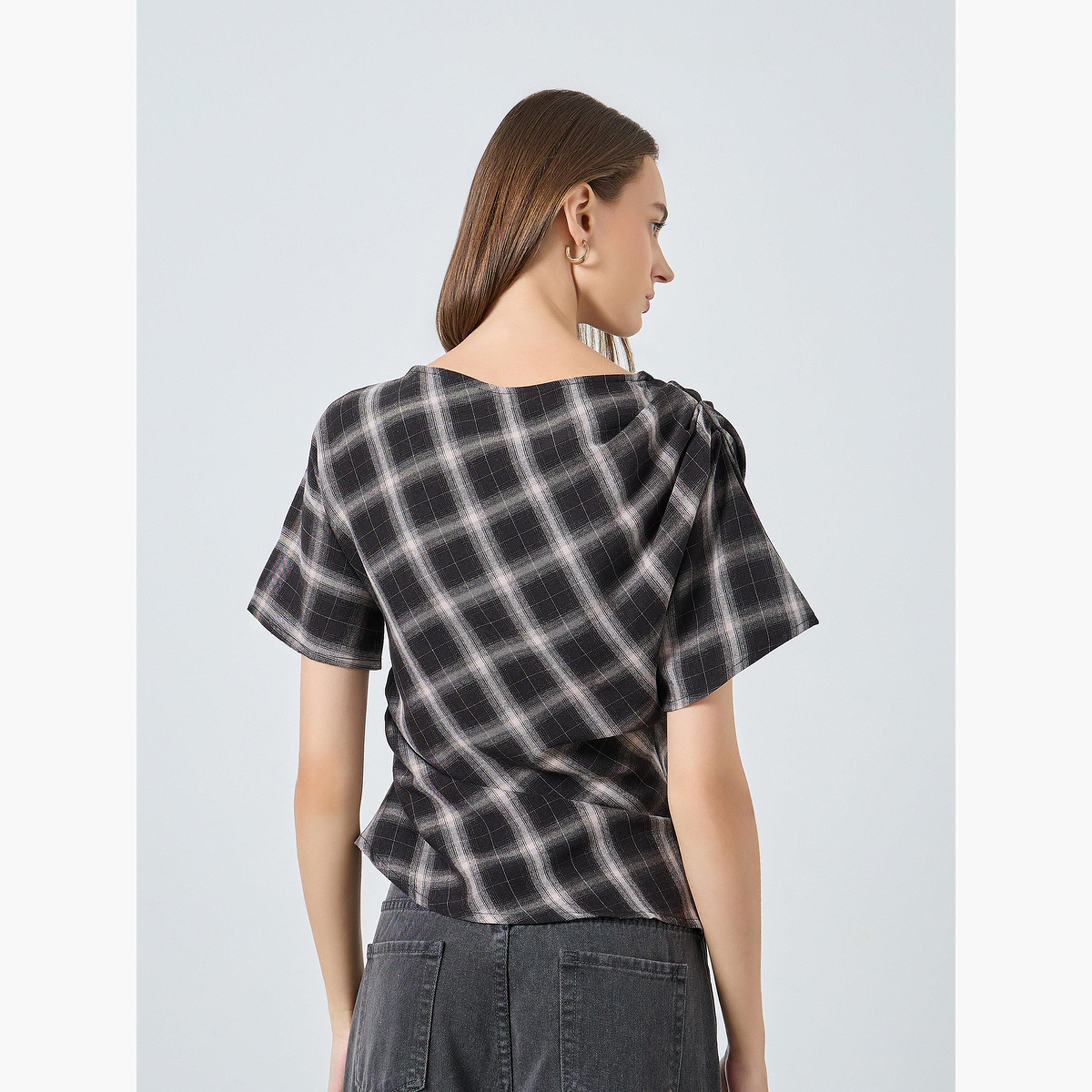 ستايلي - بلوزة منقوشة بثنيات للنساء-women-clothing-shirtsandblouses-blouses-image-4