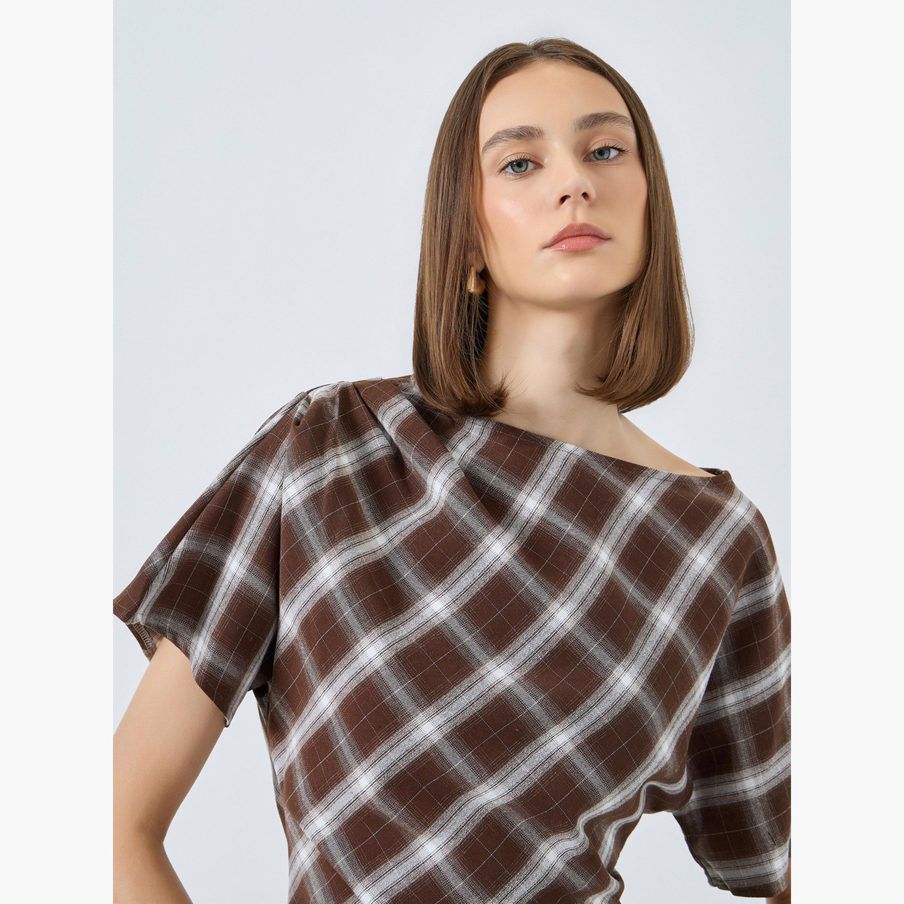 ستايلي - بلوزة منقوشة بثنيات للنساء-women-clothing-shirtsandblouses-blouses-image-3