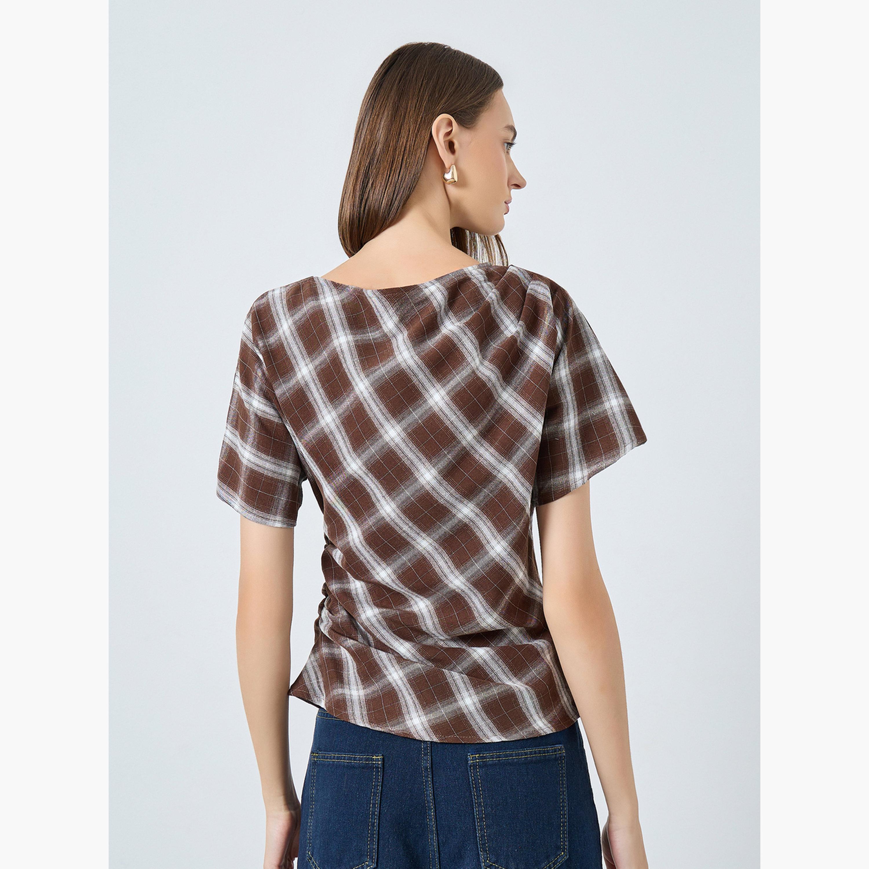 ستايلي - بلوزة منقوشة بثنيات للنساء-women-clothing-shirtsandblouses-blouses-image-4