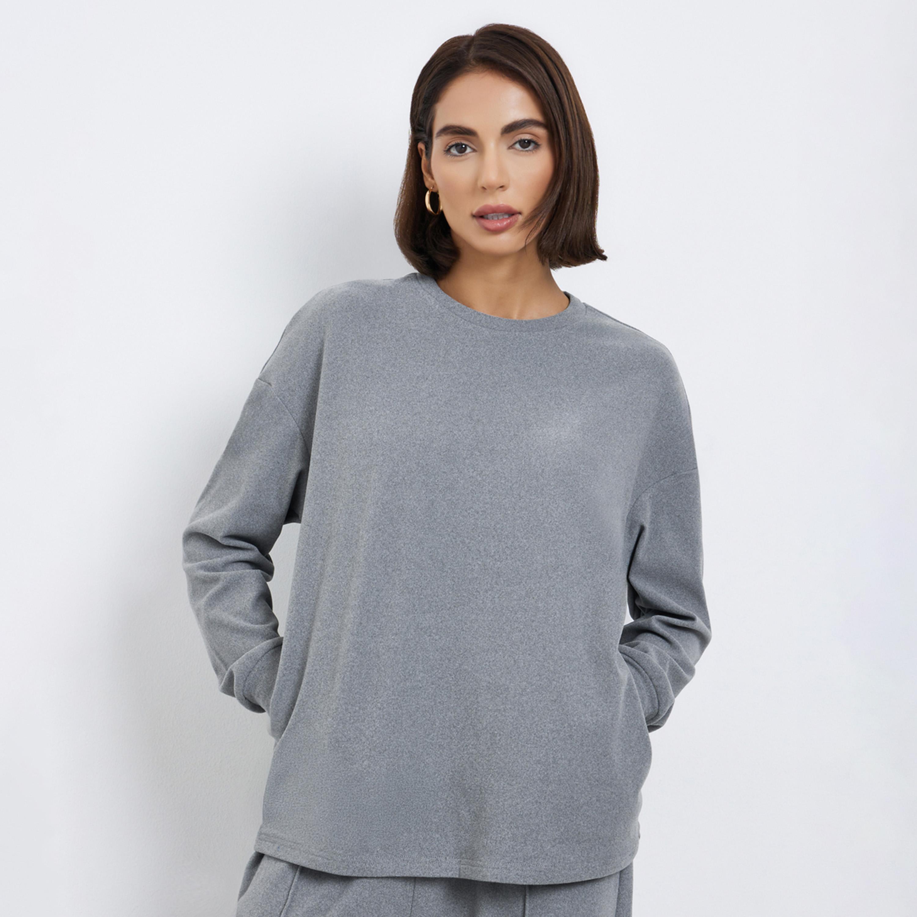 Styli Solid Round Neck Long Sleeves Women's Sweatshirt-women-winterwear-hoodiesandsweatshirts-sweatshirts-image-1