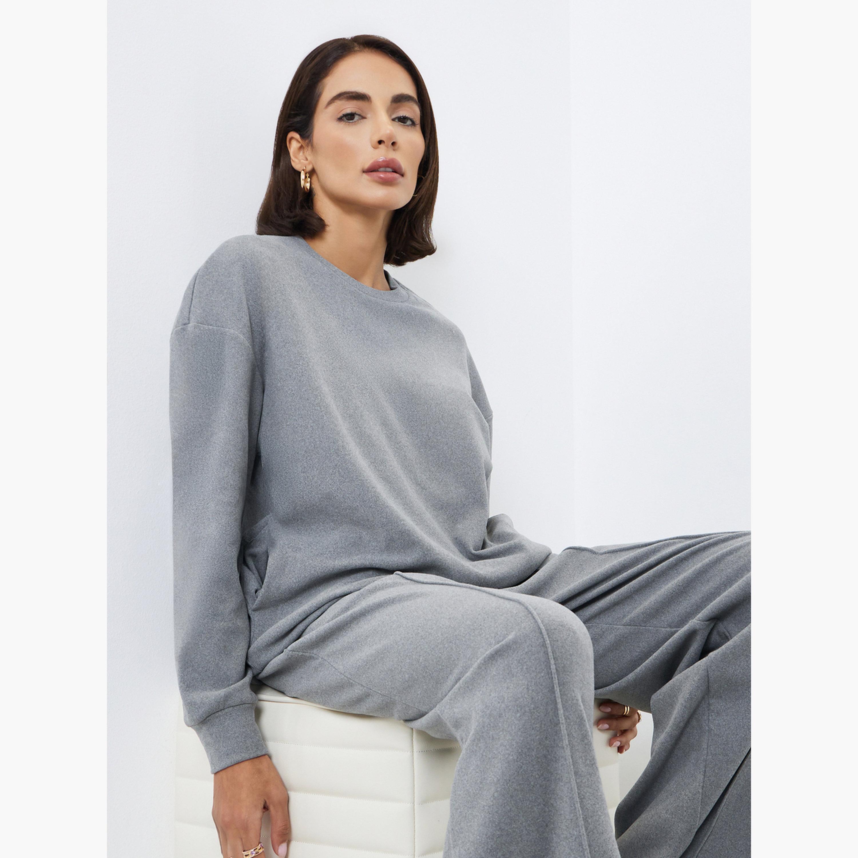 Styli Solid Round Neck Long Sleeves Women's Sweatshirt-women-winterwear-hoodiesandsweatshirts-sweatshirts-image-3