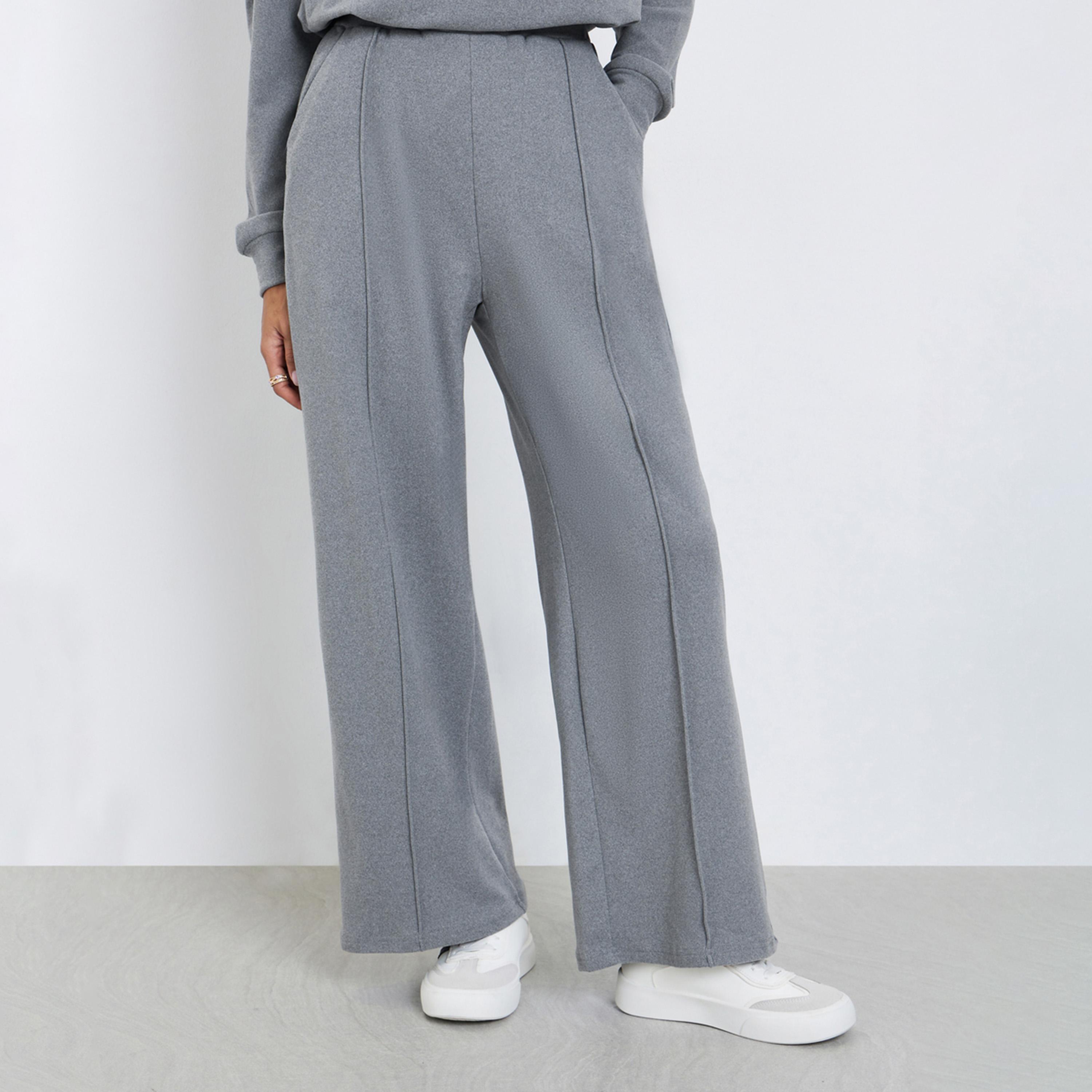 Styli Women Grey Solid Wide Leg Joggers-women-clothing-bottoms-joggers-image-1