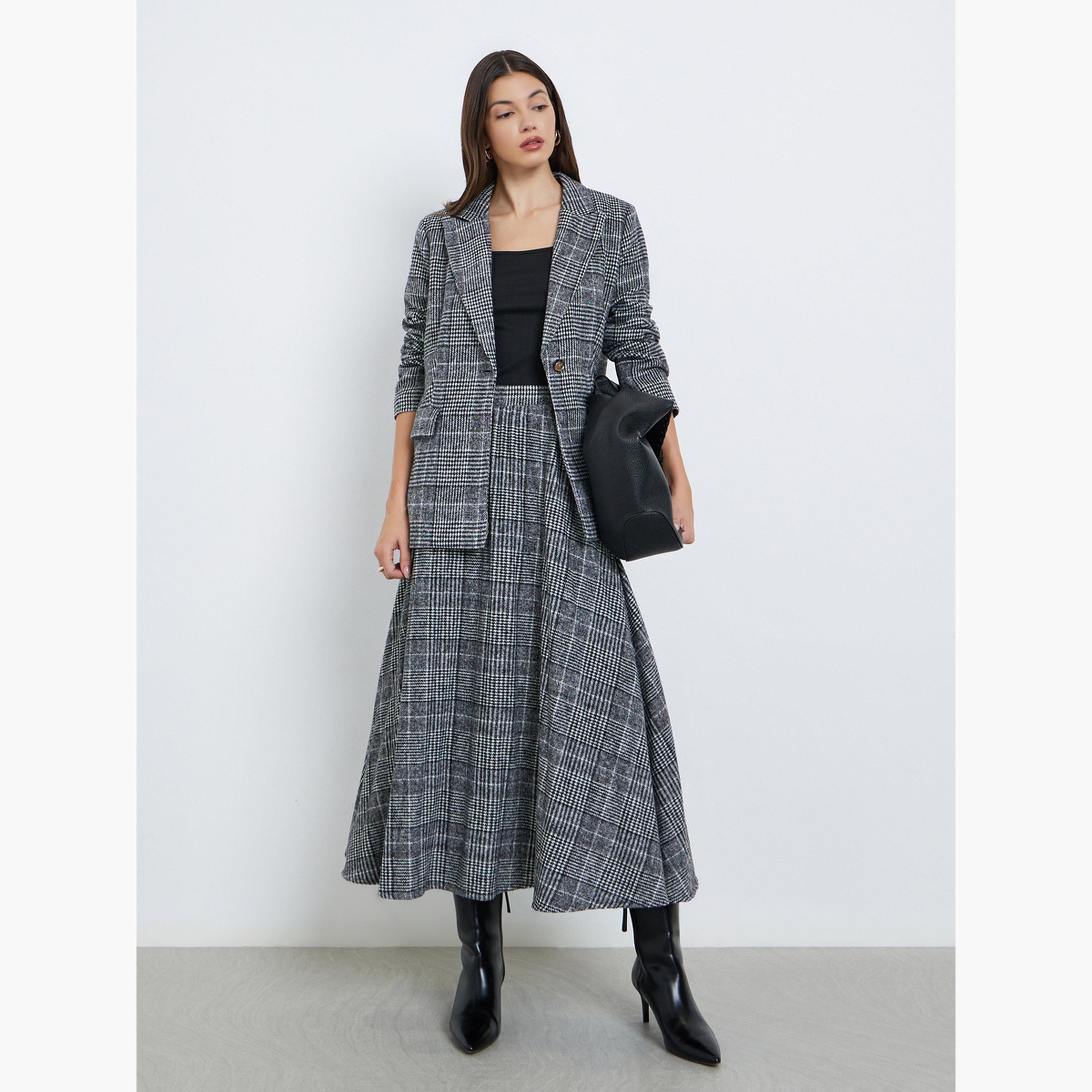 ستايلي - تنورة ميدي منقوشة مطوية على شكل حرف A-women-clothing-bottoms-skirts-image-2