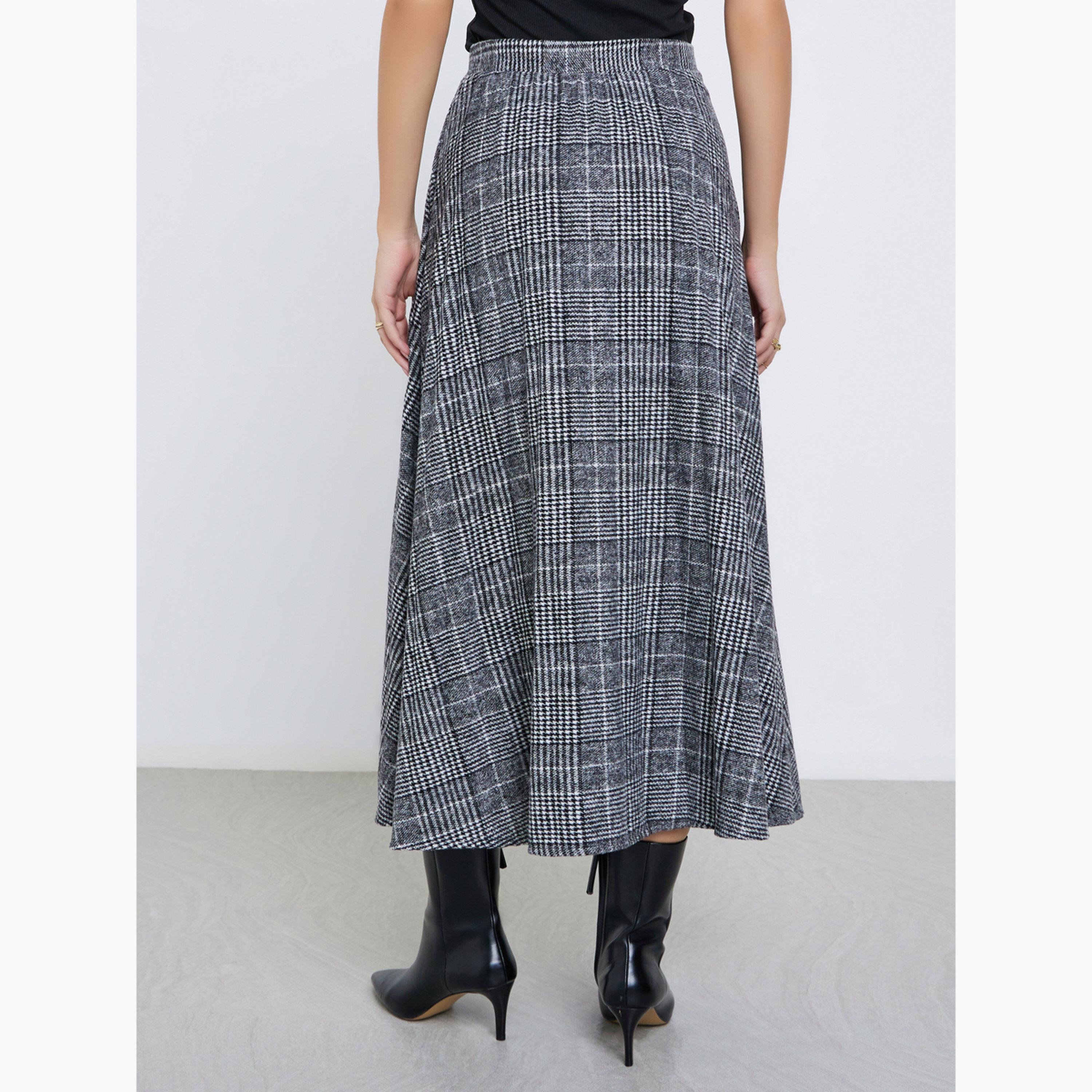 Styli Checked Pleated A-Line Midi Skirt-women-clothing-bottoms-skirts-image-4