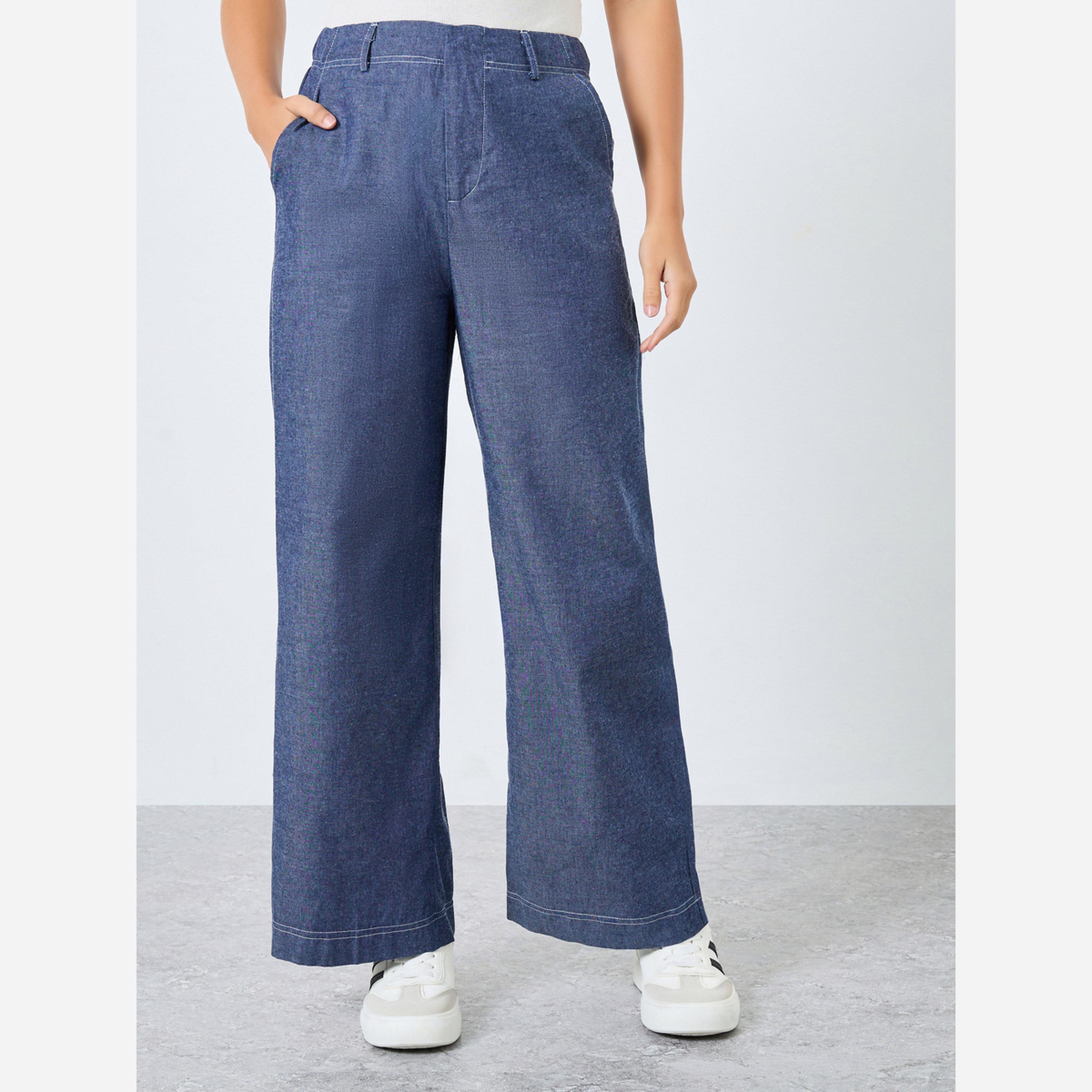 ستايلي - بنطال جينز نسائي واسع الساقين بخصر عالٍ-women-clothing-bottoms-jeans-image-1