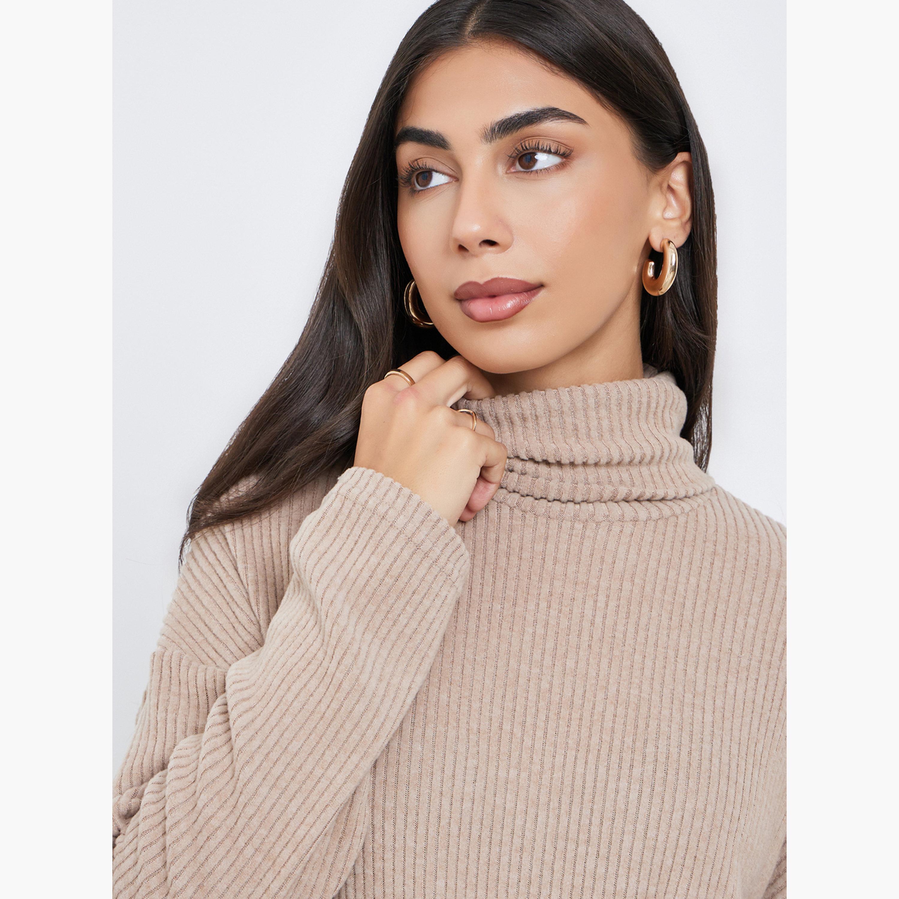 ستايلي - بلوزة بيج مضلعة طويلة الرقبة مع حزام من القماش-women-winterwear-cardigansandjumpers-jumpers-image-4
