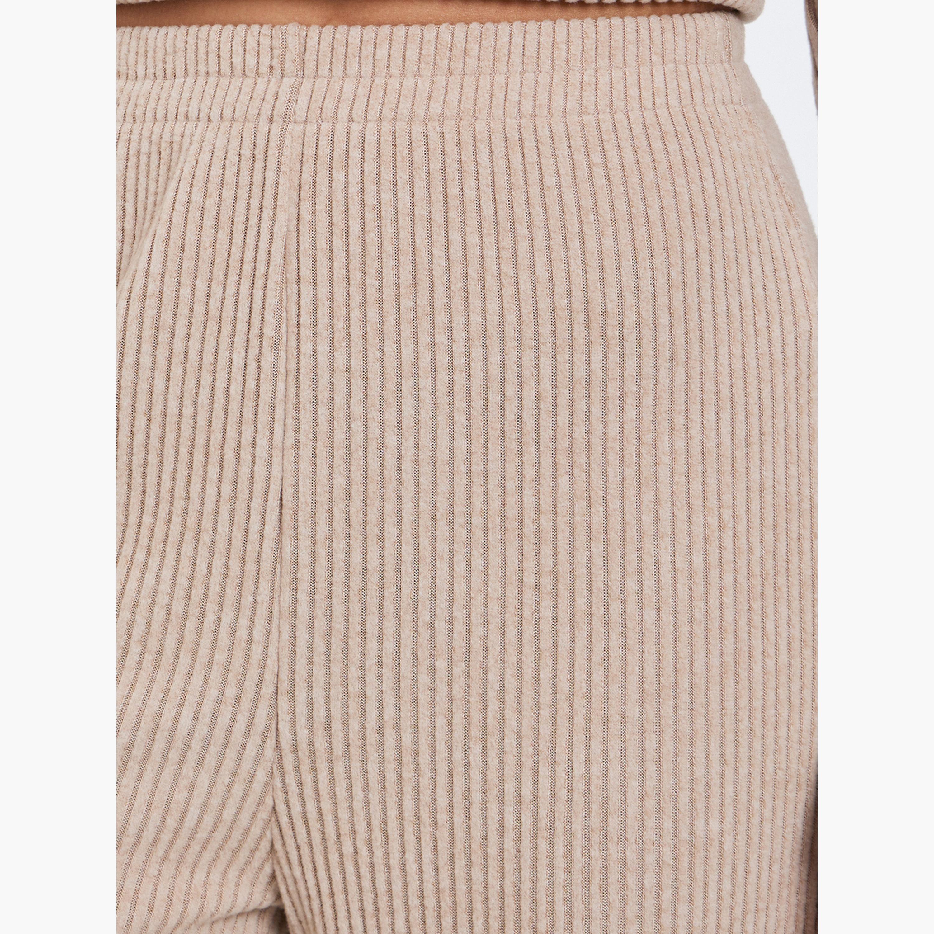 Styli Women Beige Ribbed Wide Leg Knit Pants-women-clothing-bottoms-trousers-image-3