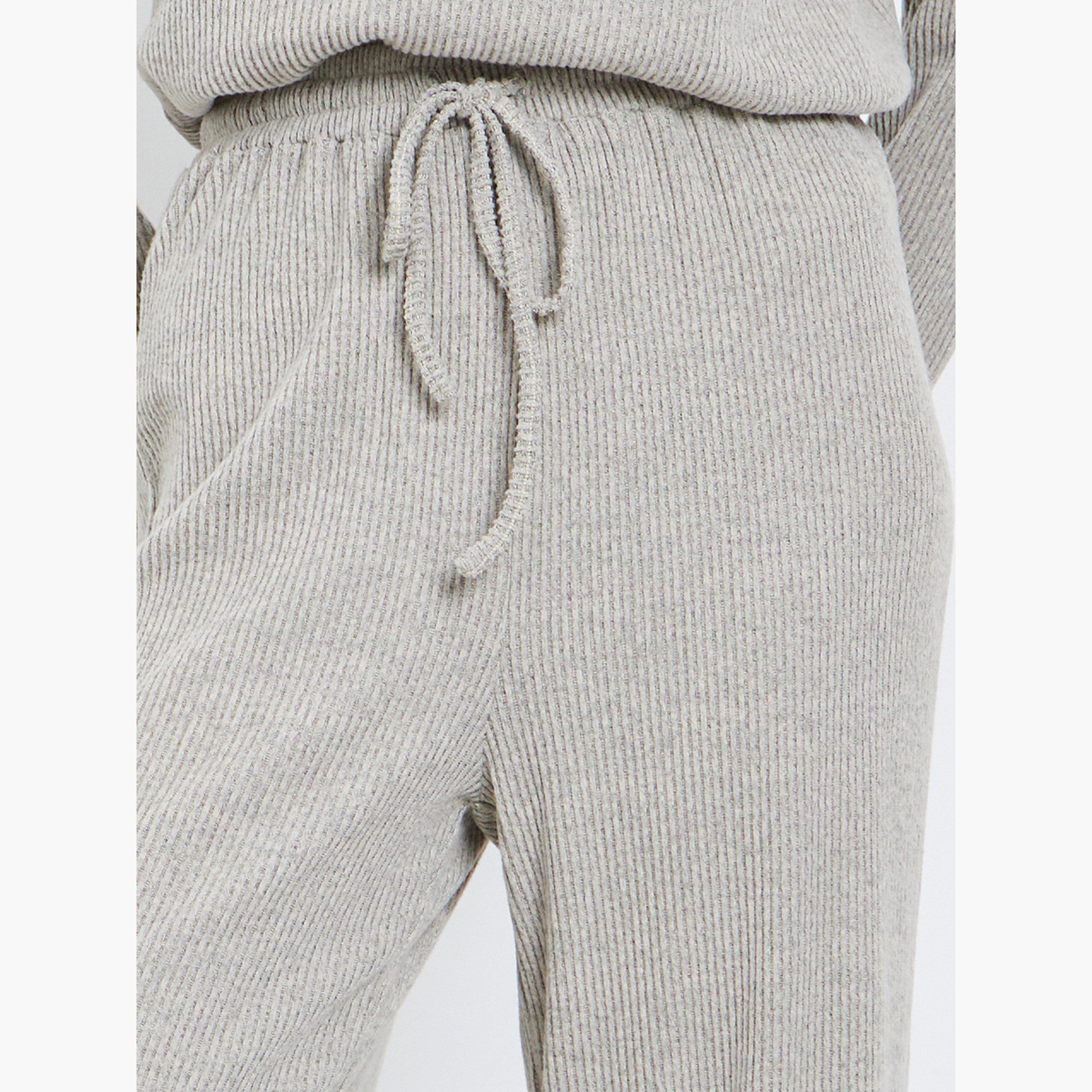 ستايلي - بنطال رمادي نسائي واسع الساق محبوك ومضلع-women-clothing-bottoms-trousers-image-3