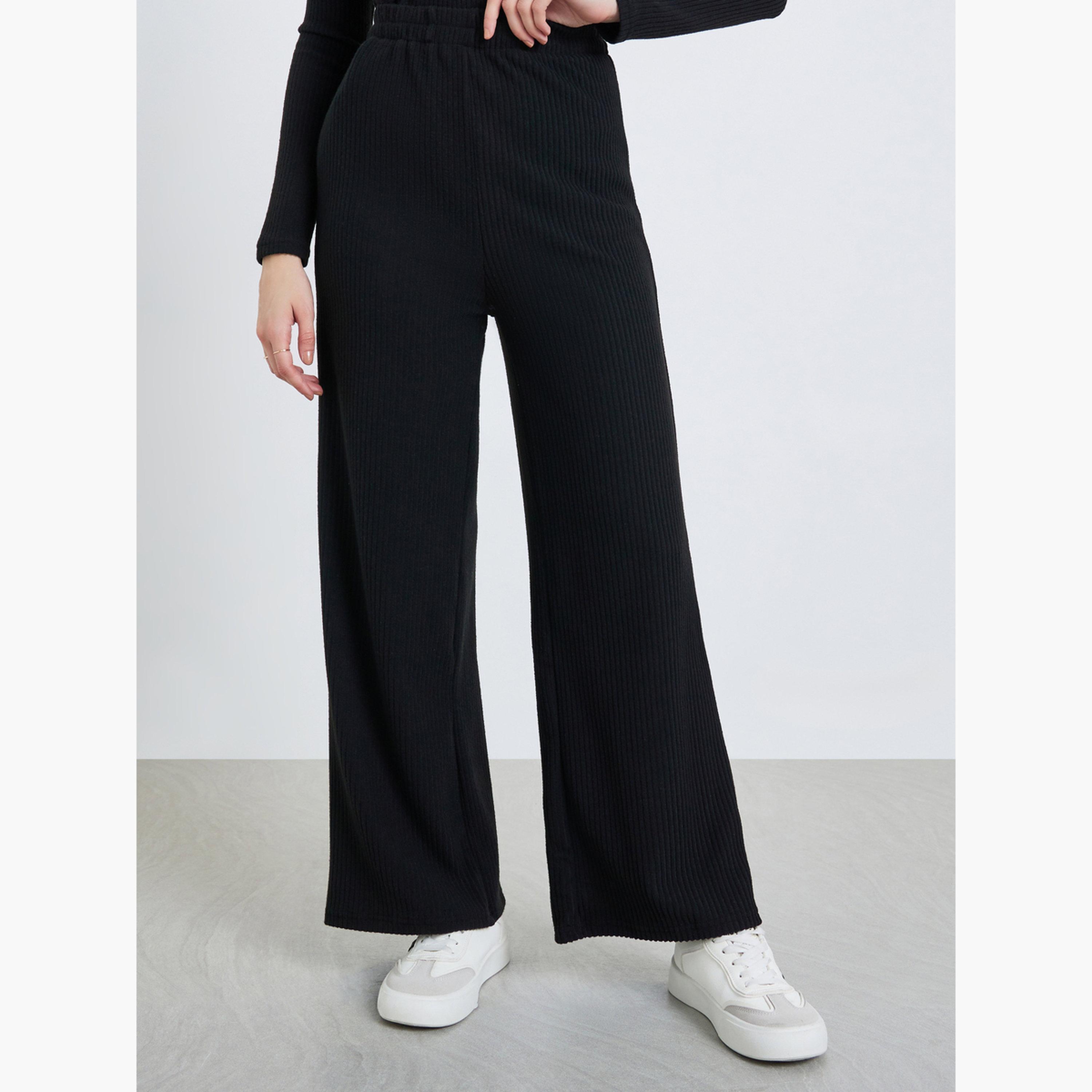 بنطال محبوك مضلع بأرجل واسعة-women-clothing-bottoms-joggers-image-1