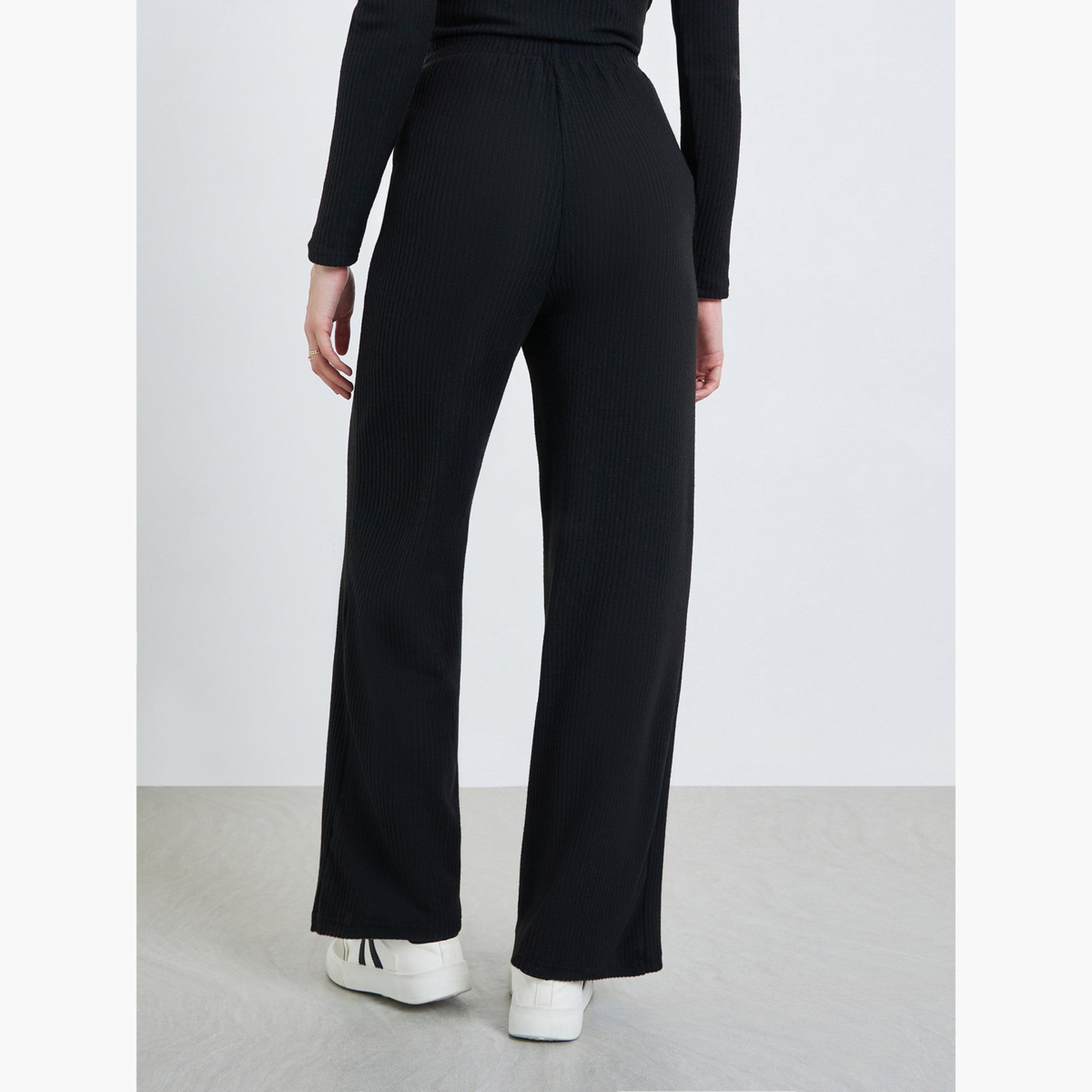 بنطال محبوك مضلع بأرجل واسعة-women-clothing-bottoms-joggers-image-4