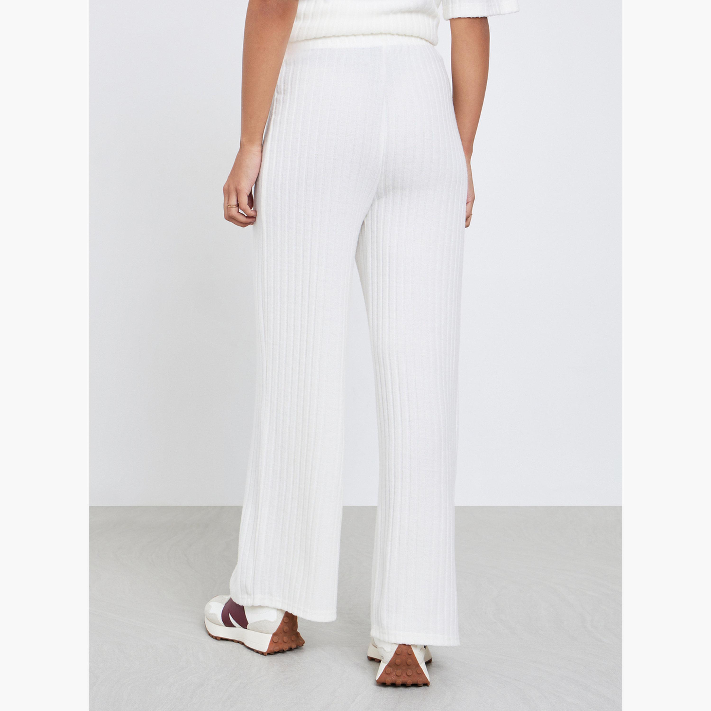 Styli Women Off White Ribbed Knit Wide Leg Pants-women-clothing-bottoms-trousers-image-4